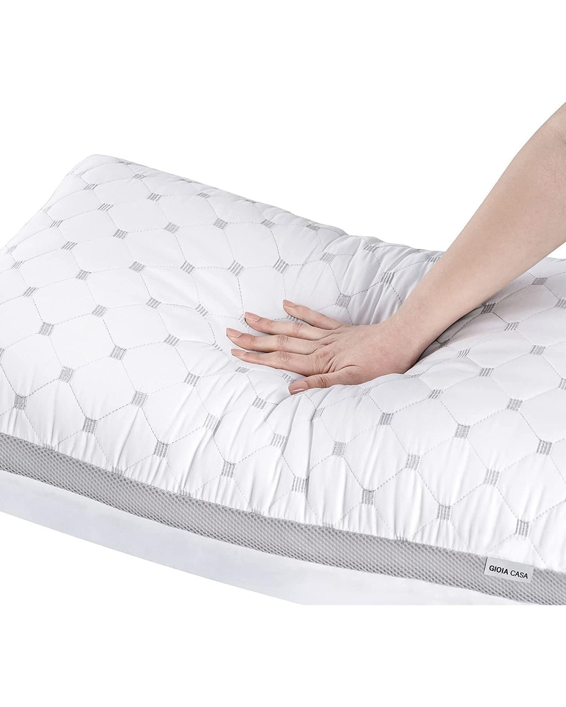 Premium Bamboo Cooling Twin Pack Plush Down-Like Pillows - Medium to High Profile (2PCS) - with Free 2 Quilted Pillow Protectors (Improved Version) GIOIA CASA