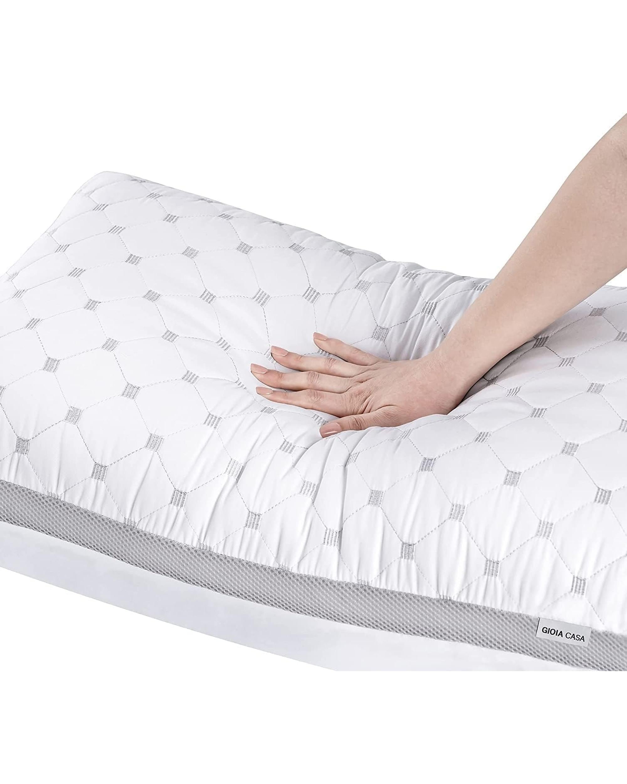 Premium Bamboo Cooling Twin Pack Plush Down-Like Pillows - Medium to High Profile (2PCS) - with Free 2 Quilted Pillow Protectors (Improved Version) GIOIA CASA