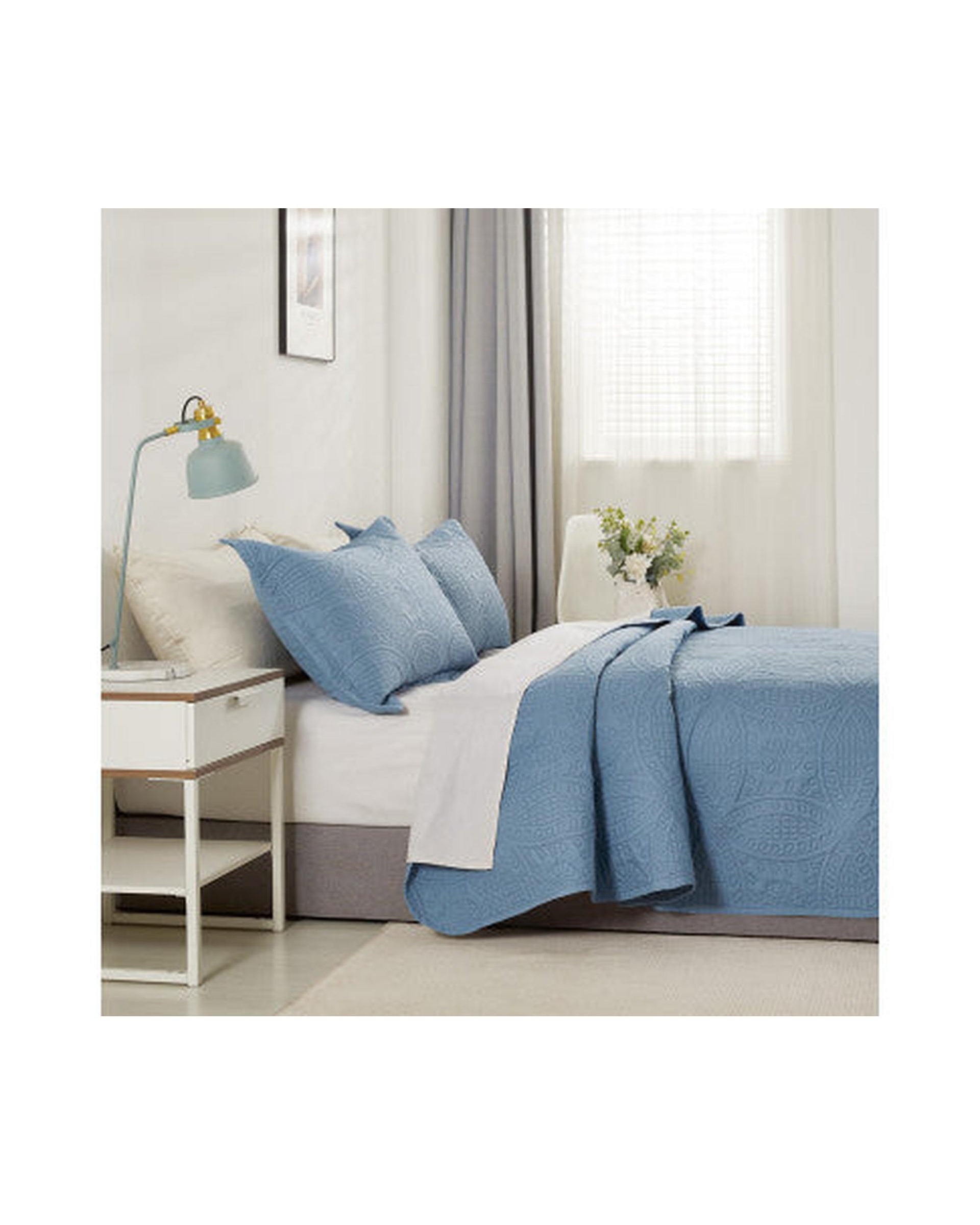 GIOIA CASA Lisbon Quilted 3 Pieces Embossed Coverlet Set - BLUE GIOIA CASA