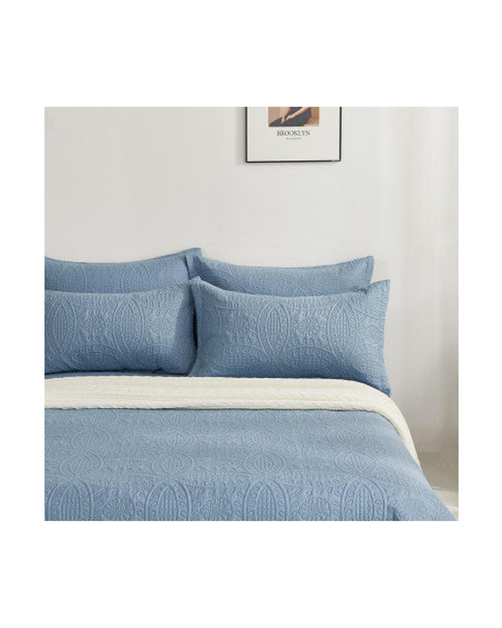 GIOIA CASA Lisbon Quilted 3 Pieces Embossed Coverlet Set - BLUE GIOIA CASA