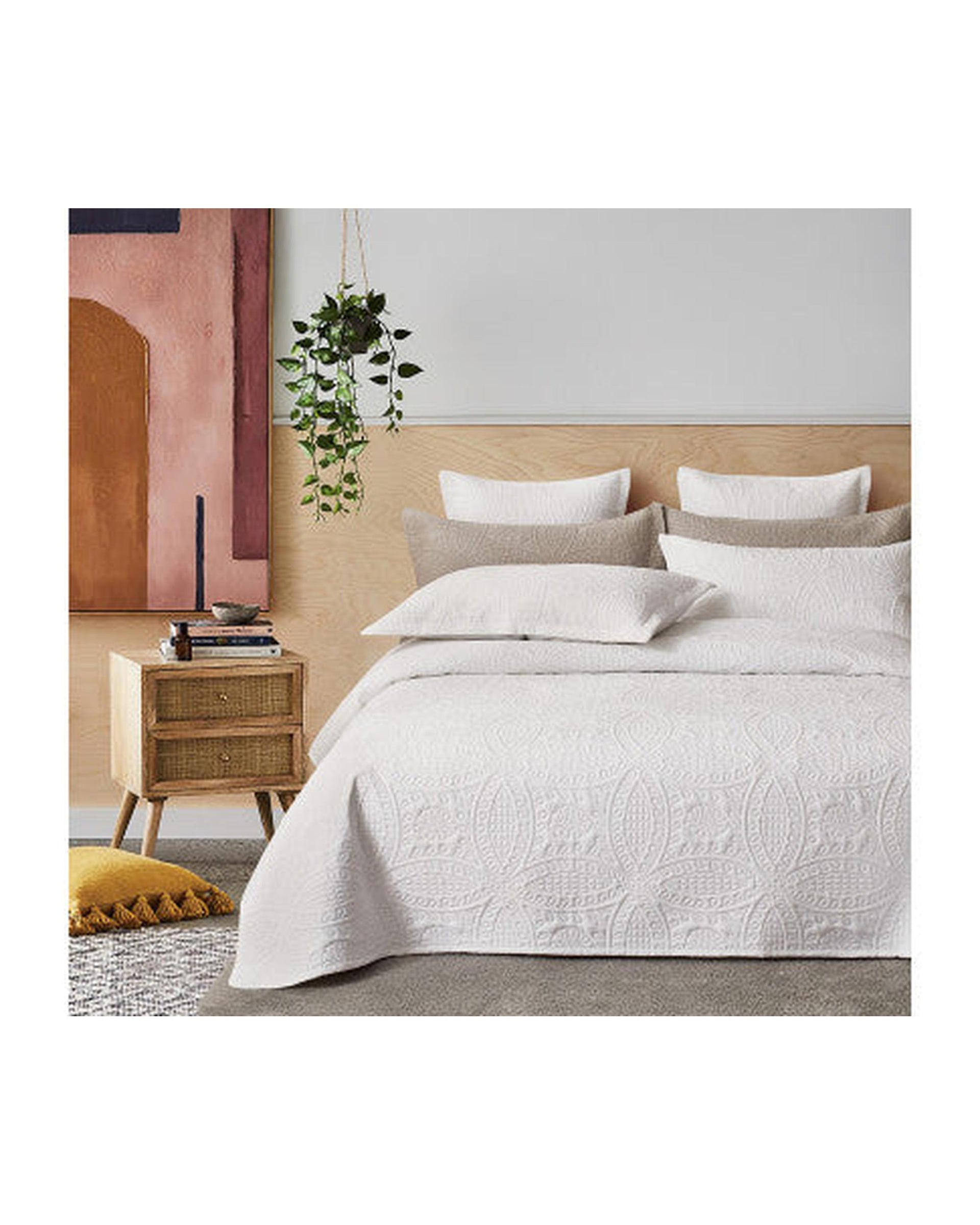 GIOIA CASA Lisbon Quilted 3 Pieces Embossed Coverlet Set - WHITE GIOIA CASA