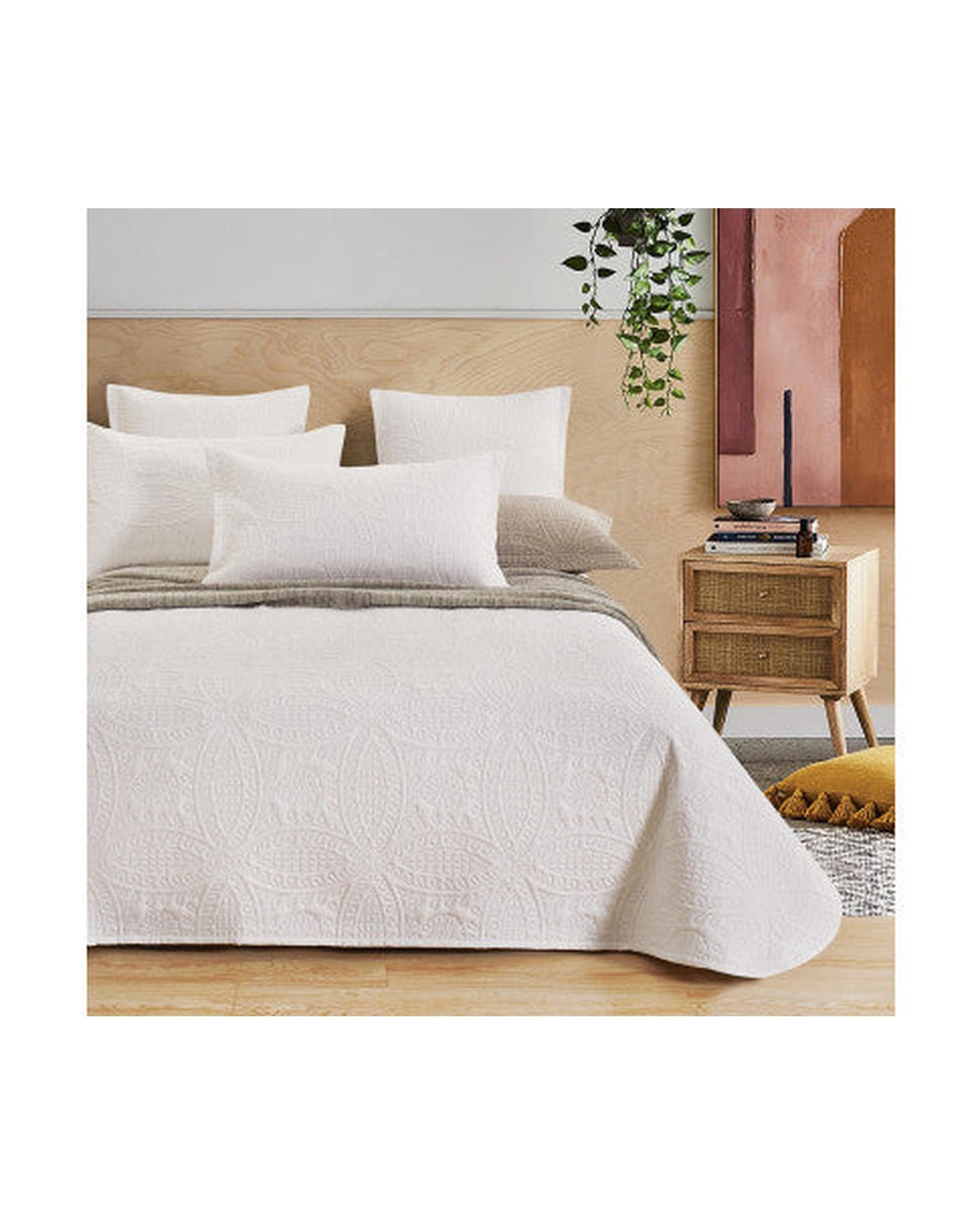 GIOIA CASA Lisbon Quilted 3 Pieces Embossed Coverlet Set - WHITE GIOIA CASA