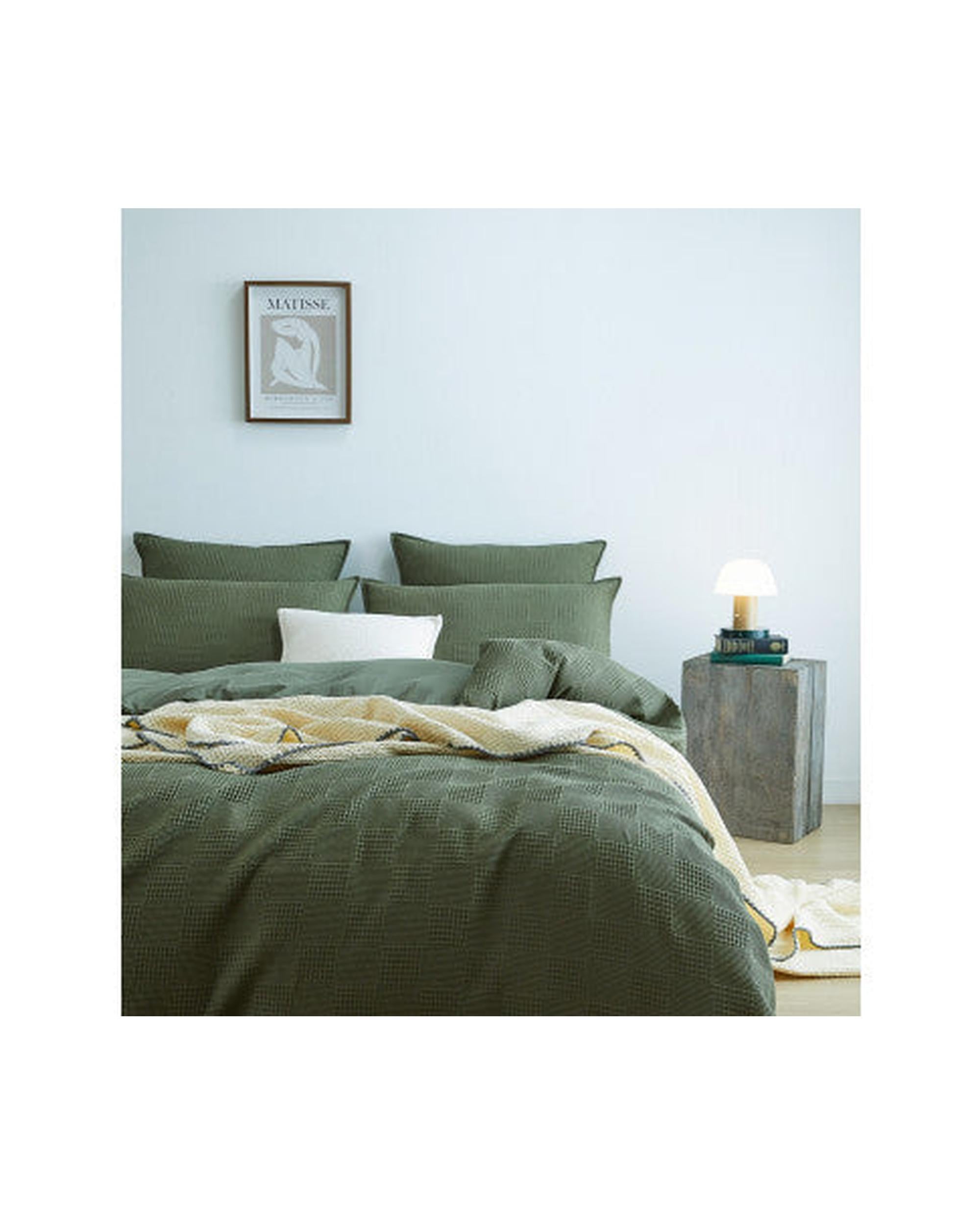 GIOIA CASA 100% Cotton REVERSABLE checkered waffle quilt cover set - KHAKI GREEN GIOIA CASA