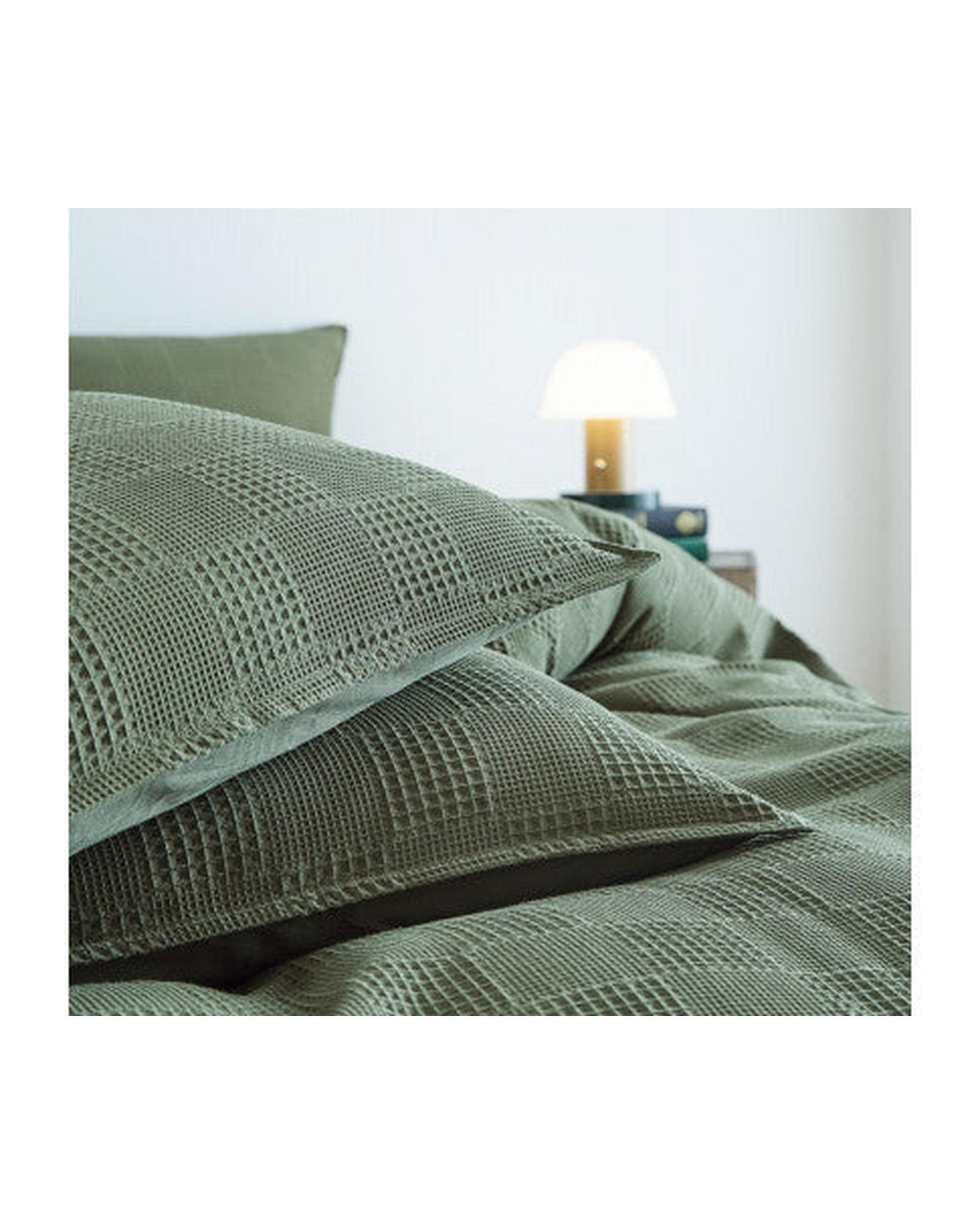 GIOIA CASA 100% Cotton REVERSABLE checkered waffle quilt cover set - KHAKI GREEN GIOIA CASA