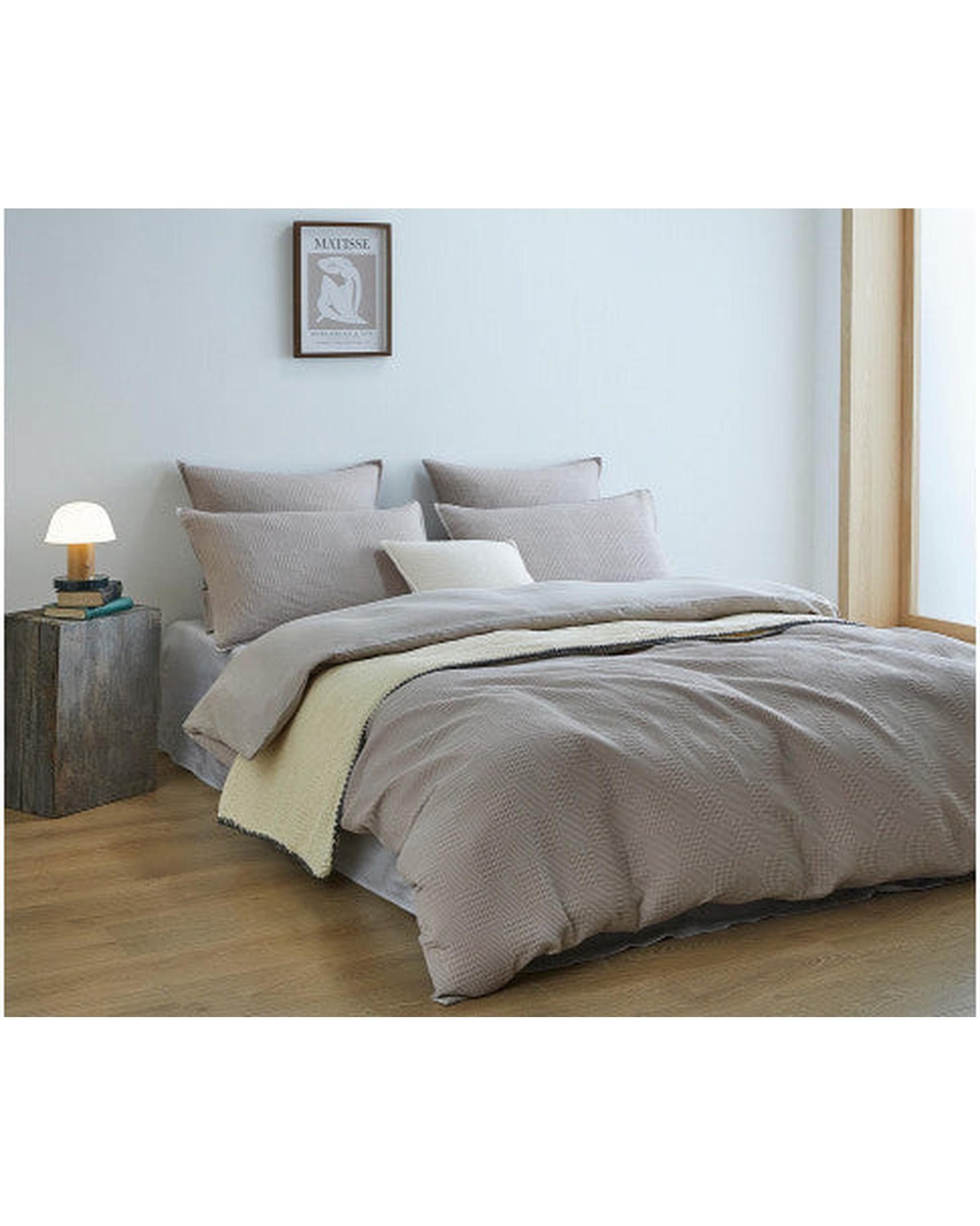 GIOIA CASA 100% Cotton REVERSABLE checkered waffle quilt cover set - NATURAL GIOIA CASA