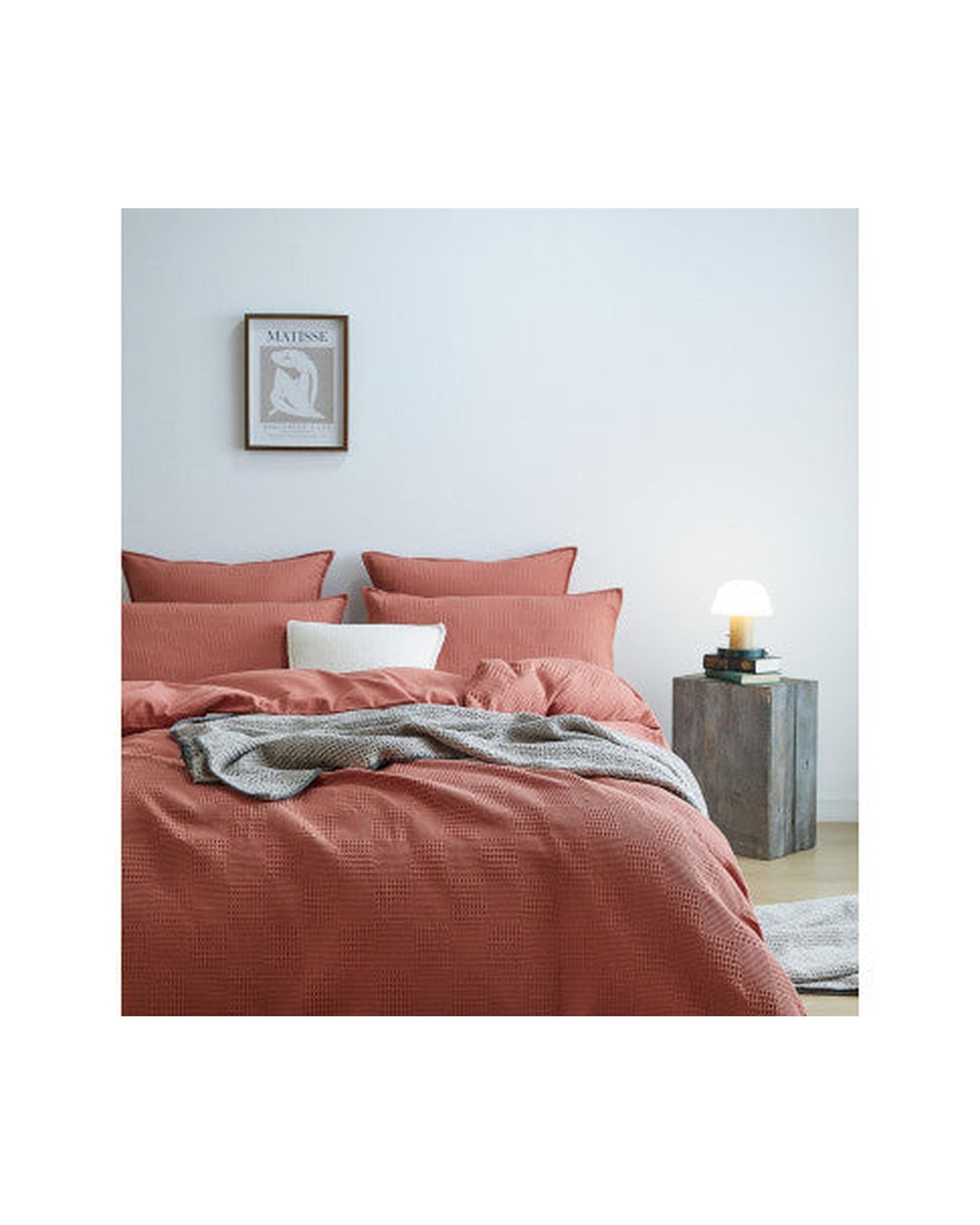 GIOIA CASA 100% Cotton REVERSABLE checkered waffle quilt cover set - TERRACOTTA GIOIA CASA