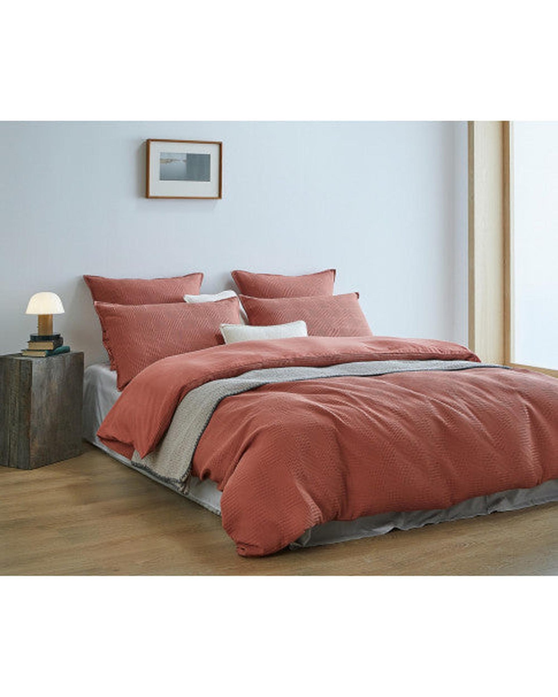 GIOIA CASA 100% Cotton REVERSABLE checkered waffle quilt cover set - TERRACOTTA GIOIA CASA