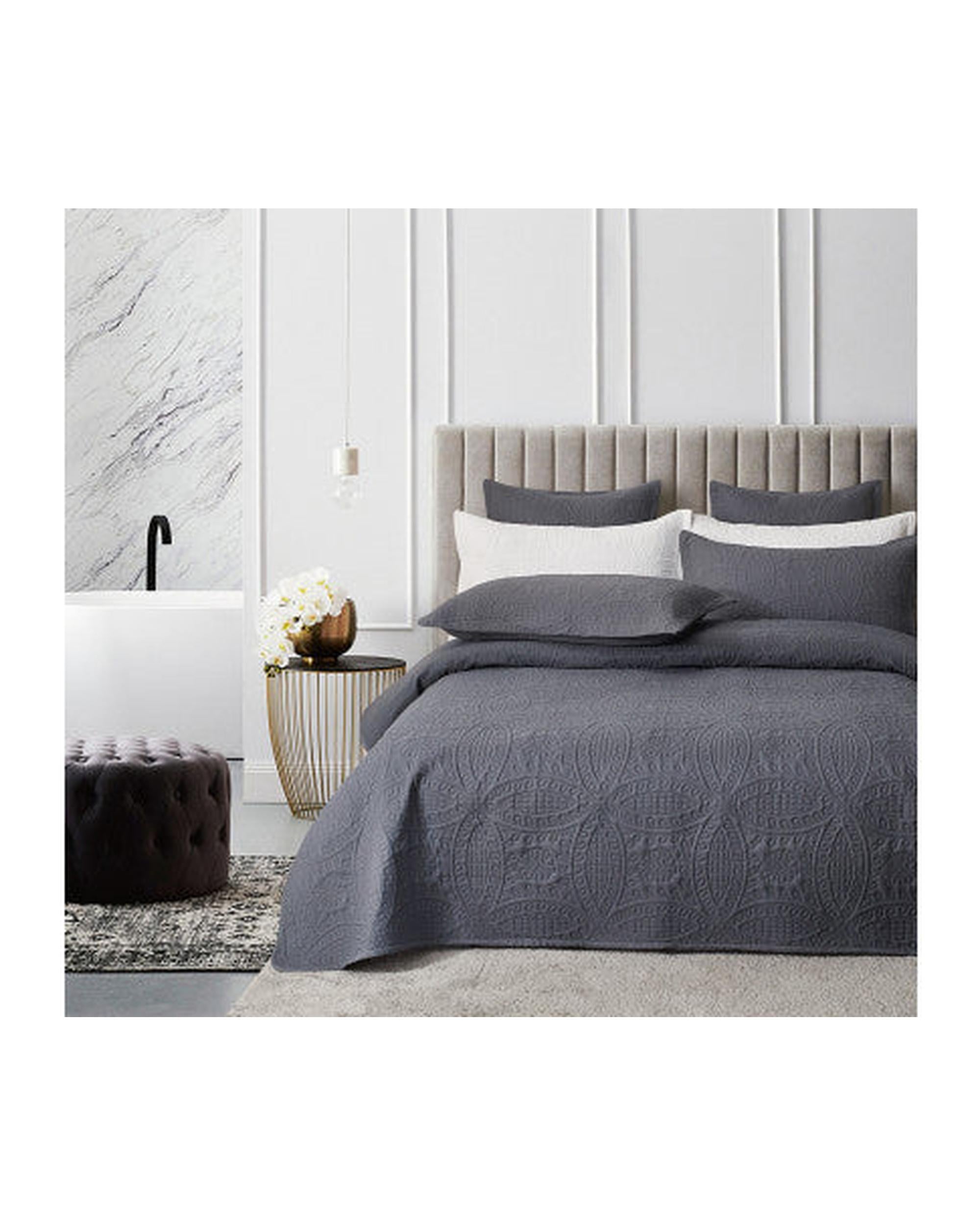 GIOIA CASA Lisbon Quilted 3 Pieces Embossed Coverlet Set - CHARCOAL Accessorize