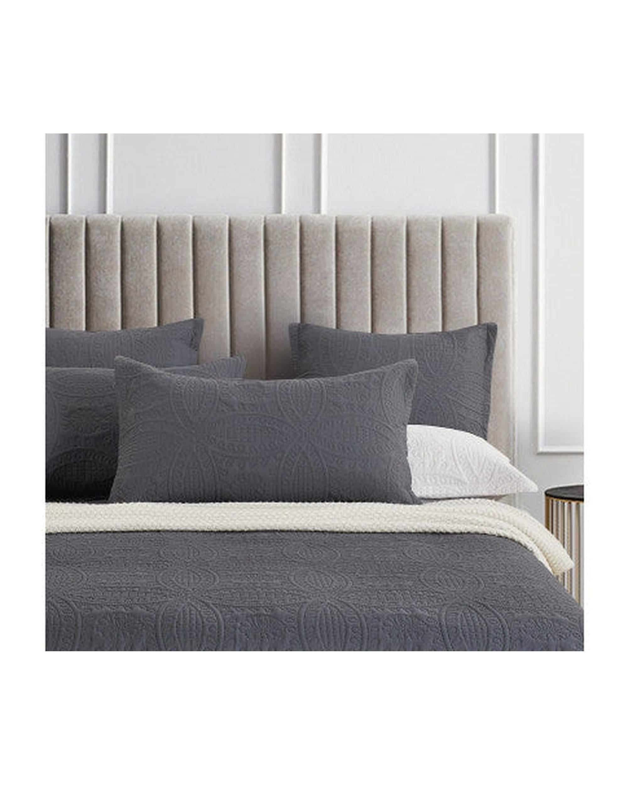 GIOIA CASA Lisbon Quilted 3 Pieces Embossed Coverlet Set - CHARCOAL Accessorize