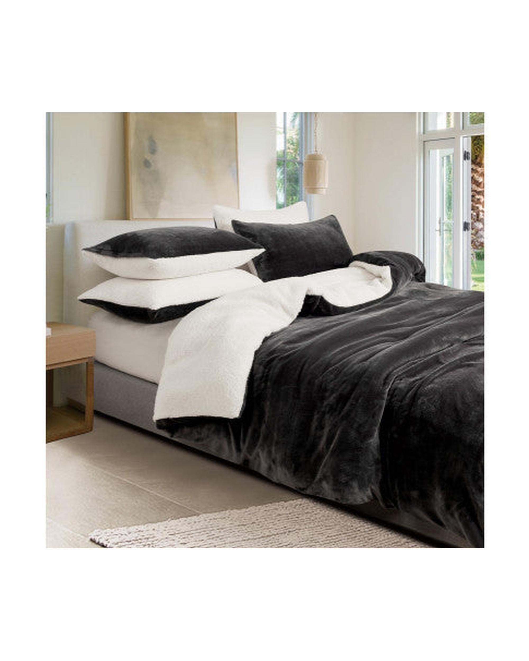 GIOIA CASA 2 in 1 Teddy Sherpa Quilt Cover Set and Blanket - CHARCOAL GIOIA CASA