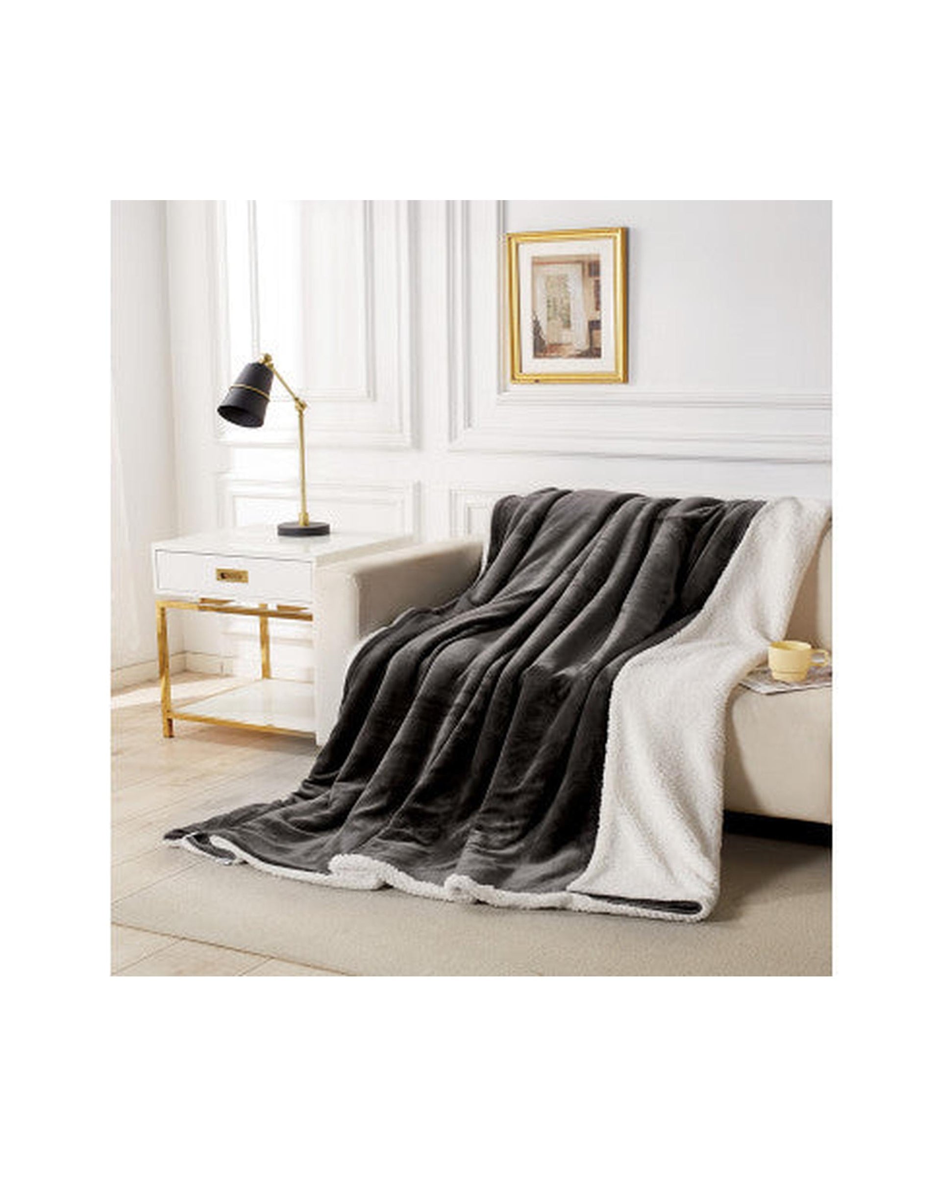 GIOIA CASA 2 in 1 Teddy Sherpa Quilt Cover Set and Blanket - CHARCOAL GIOIA CASA