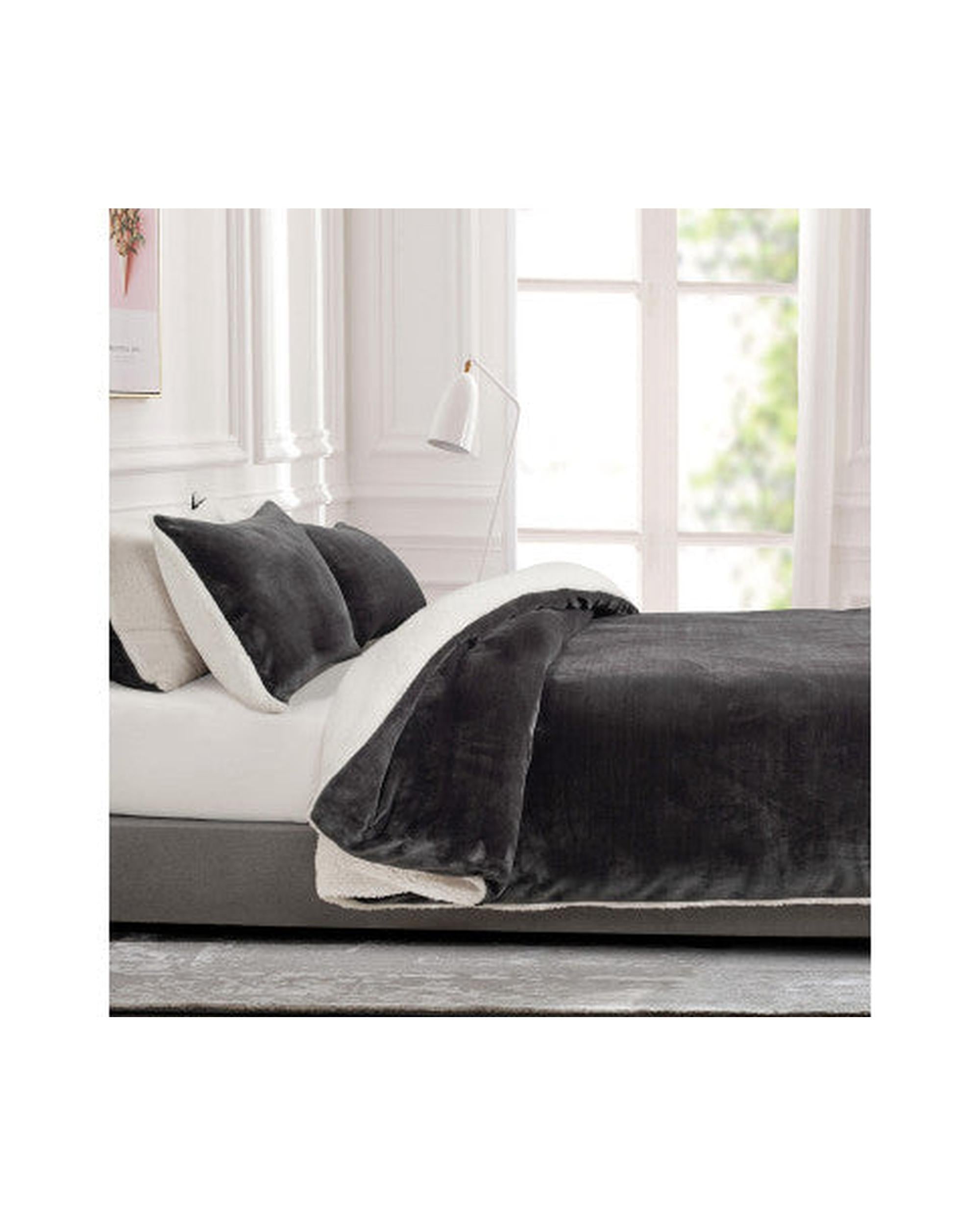 GIOIA CASA 2 in 1 Teddy Sherpa Quilt Cover Set and Blanket - CHARCOAL GIOIA CASA
