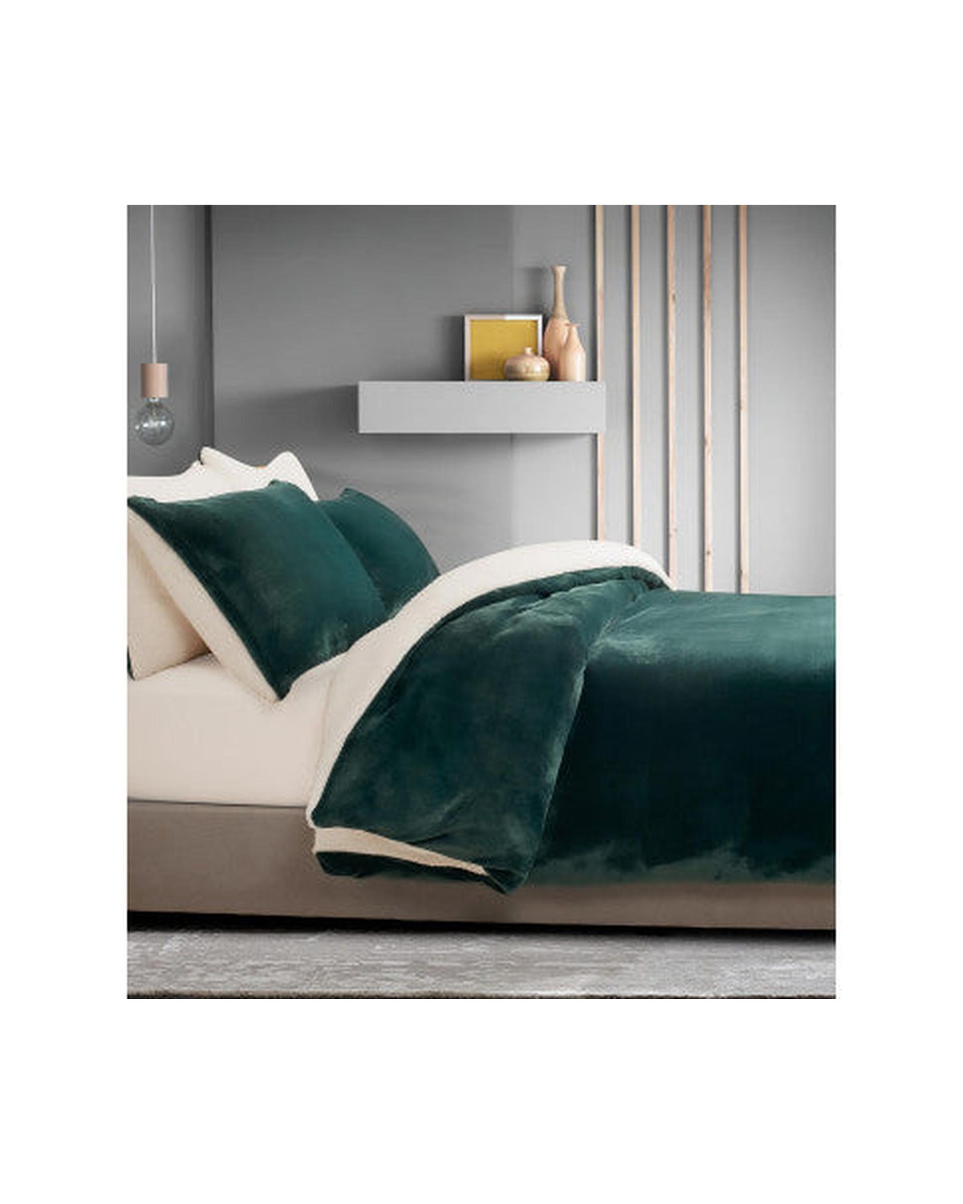 GIOIA CASA 2 in 1 Teddy Sherpa Quilt Cover Set and Blanket - EMERALD GREEN GIOIA CASA