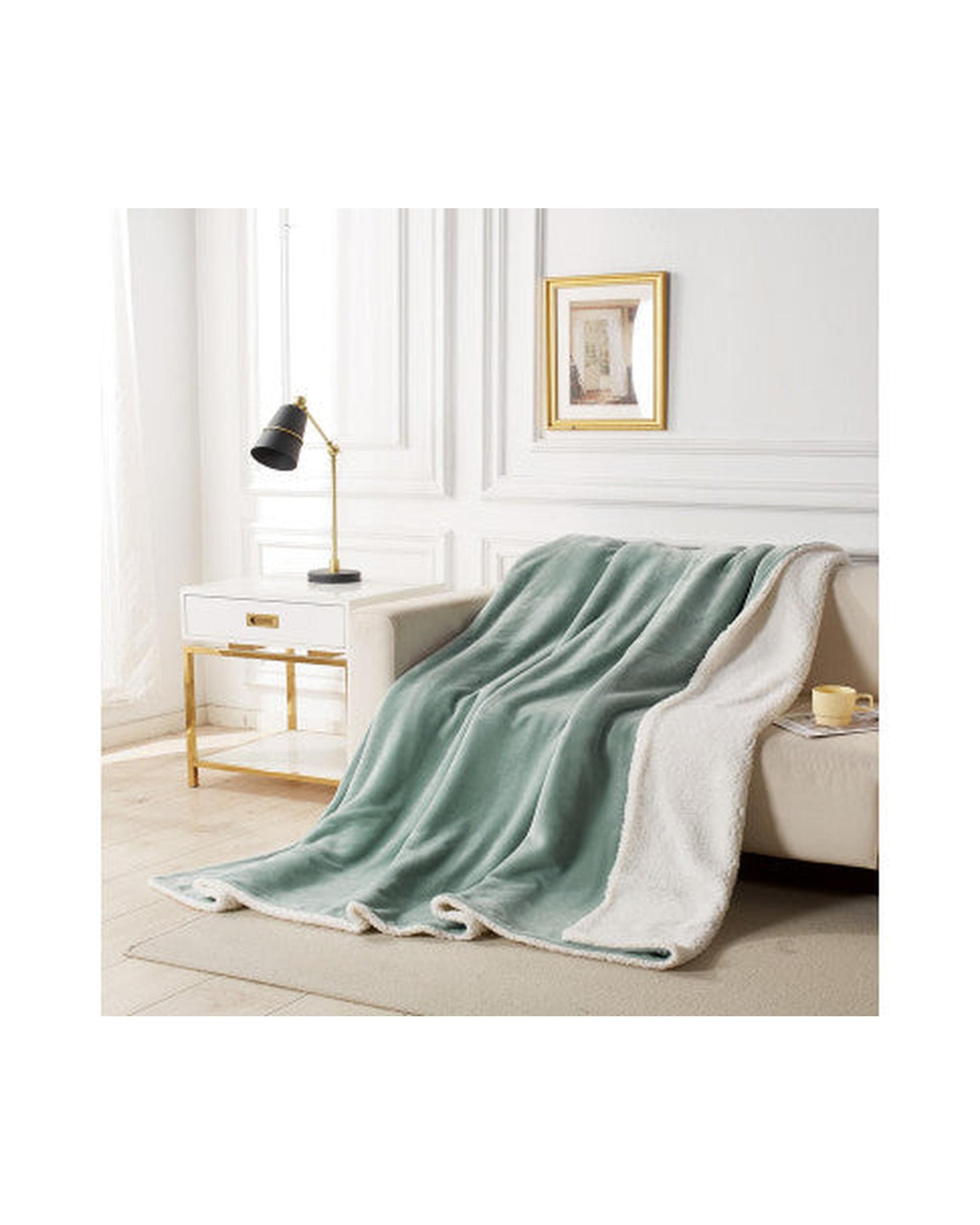 GIOIA CASA 2 in 1 Teddy Sherpa Quilt Cover Set and Blanket - GREEN GIOIA CASA