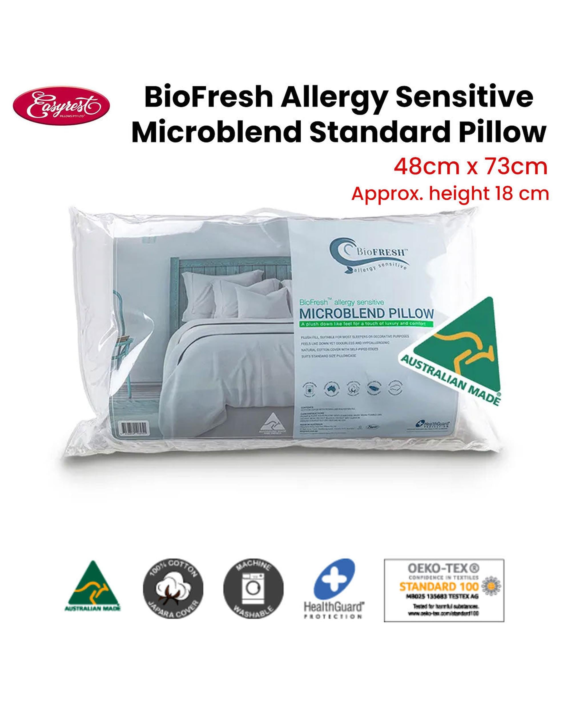 Easyrest BioFresh Allergy Sensitive Microblend Standard Pillow 48 x 73 cm Big Bedding Australia
