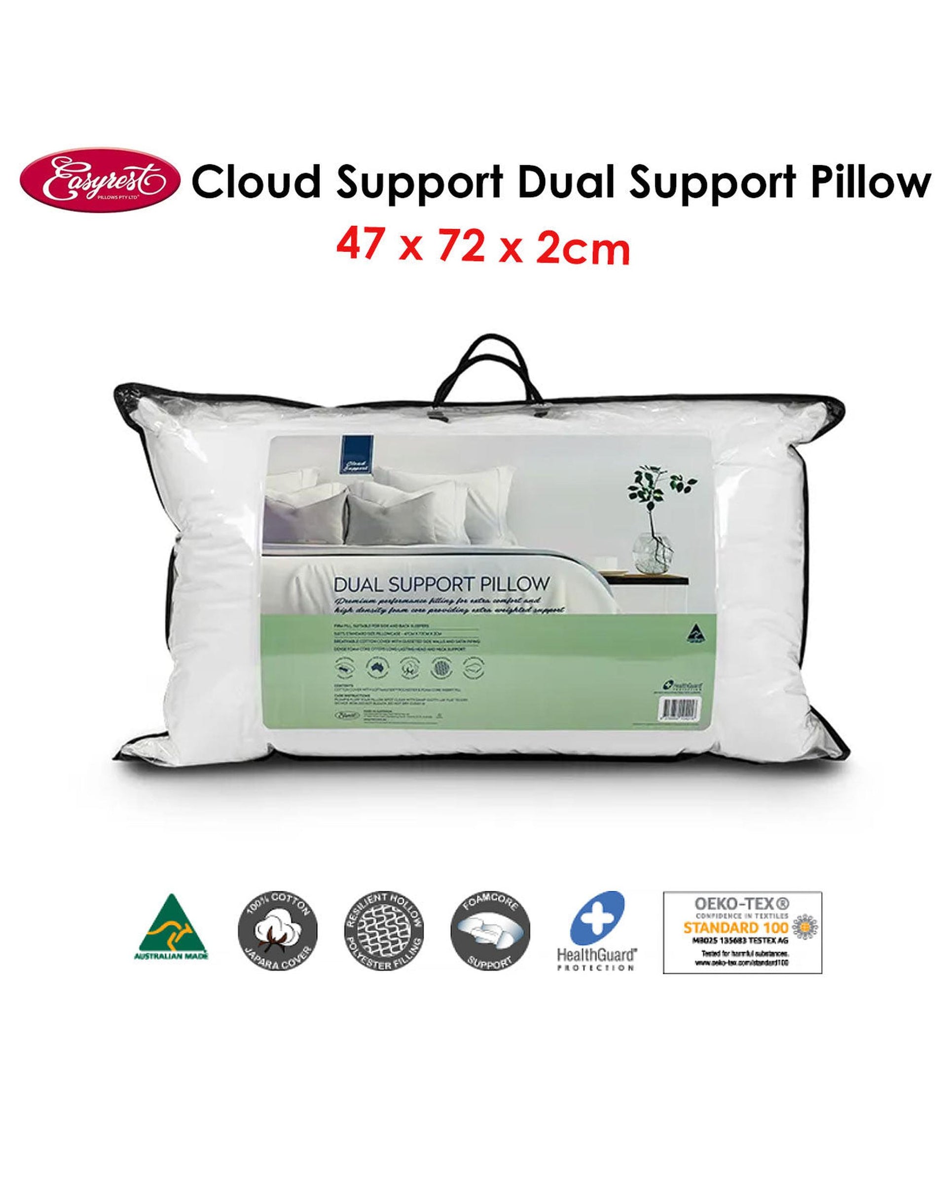Easyrest Cloud Support Dual Support Pillow 47 x 72 x 2 cm Big Bedding Australia