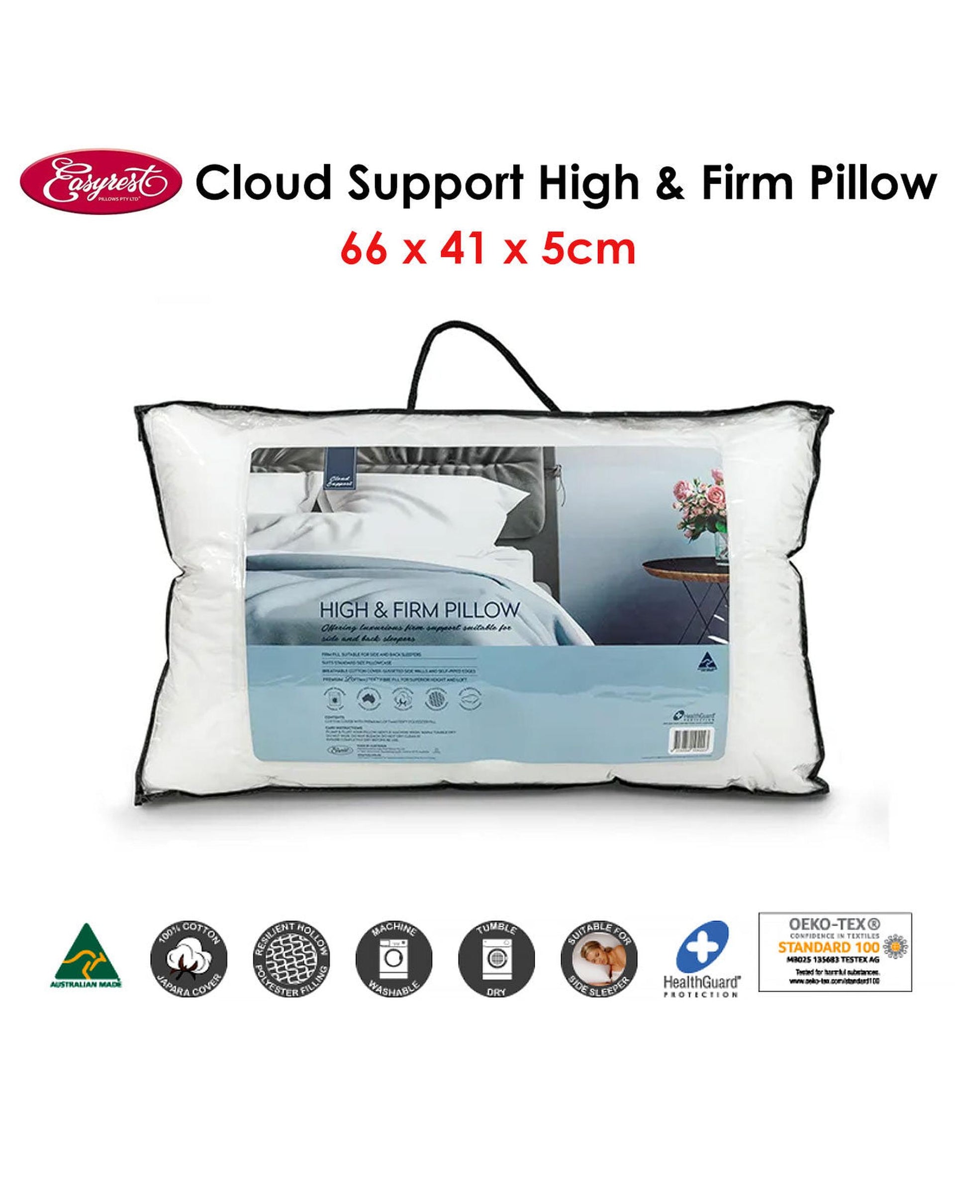 Easyrest Cloud Support High &amp; Firm Pillow 66 x 41 x 5 cm Big Bedding Australia