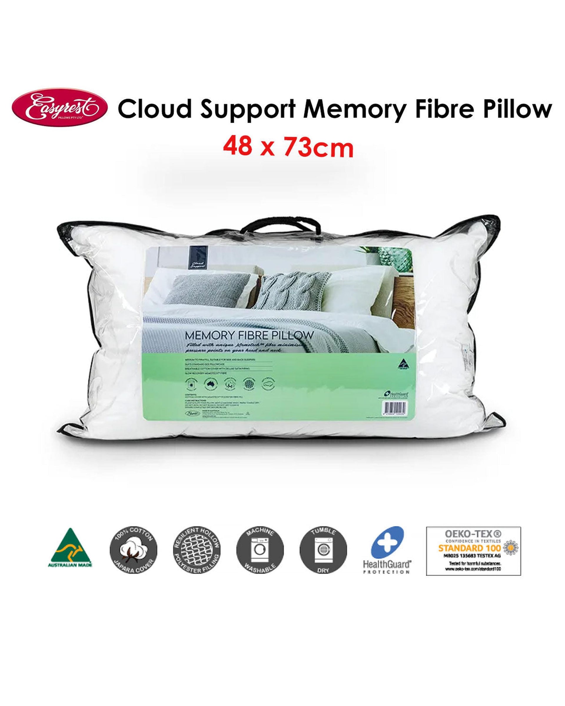 Easyrest Cloud Support Memory Fibre Pillow 48 x 73 cm Big Bedding Australia