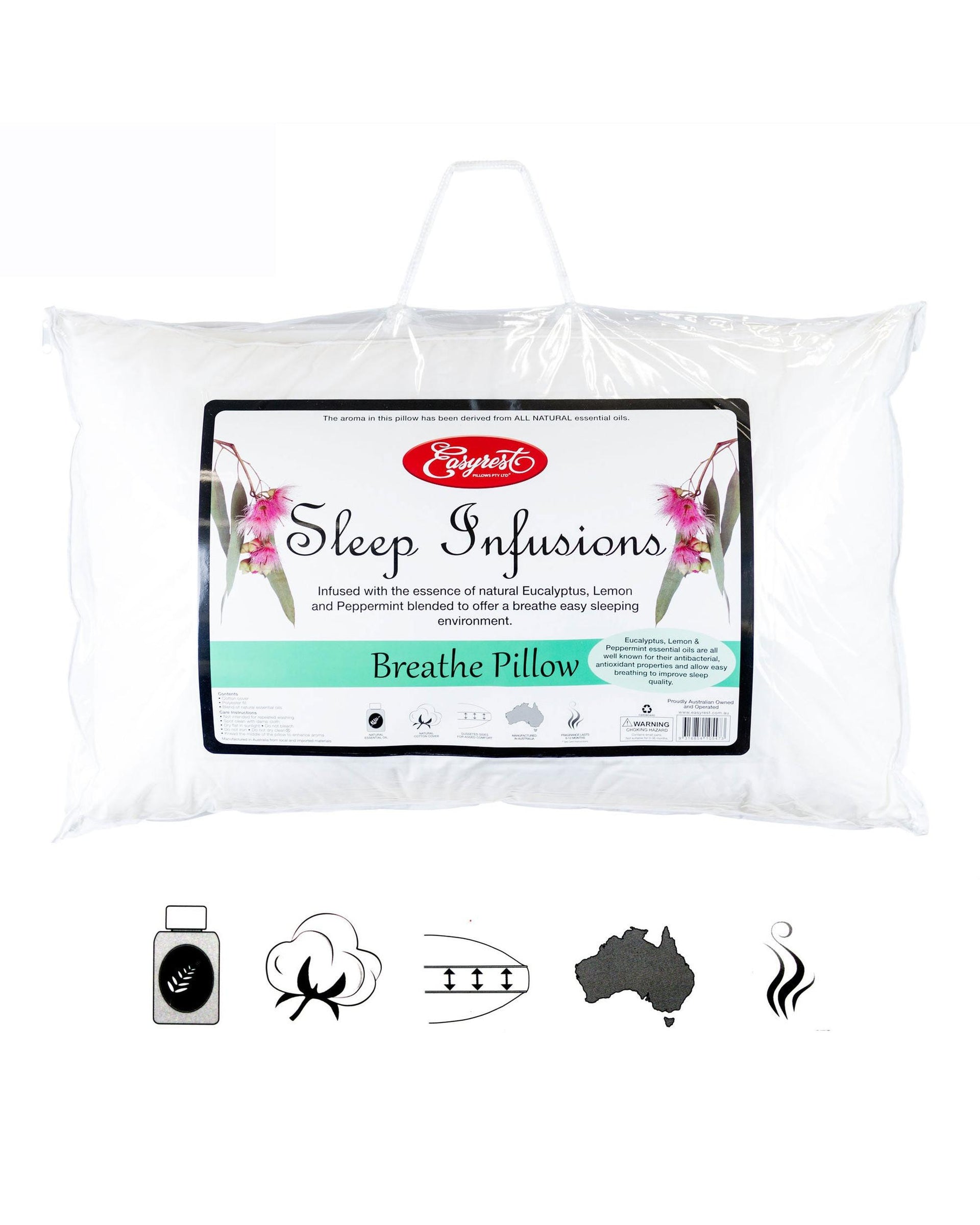 Easyrest Sleep Infusions Eucalyptus Lemon and Pepermint Breathe Standard Pillow Big Bedding Australia