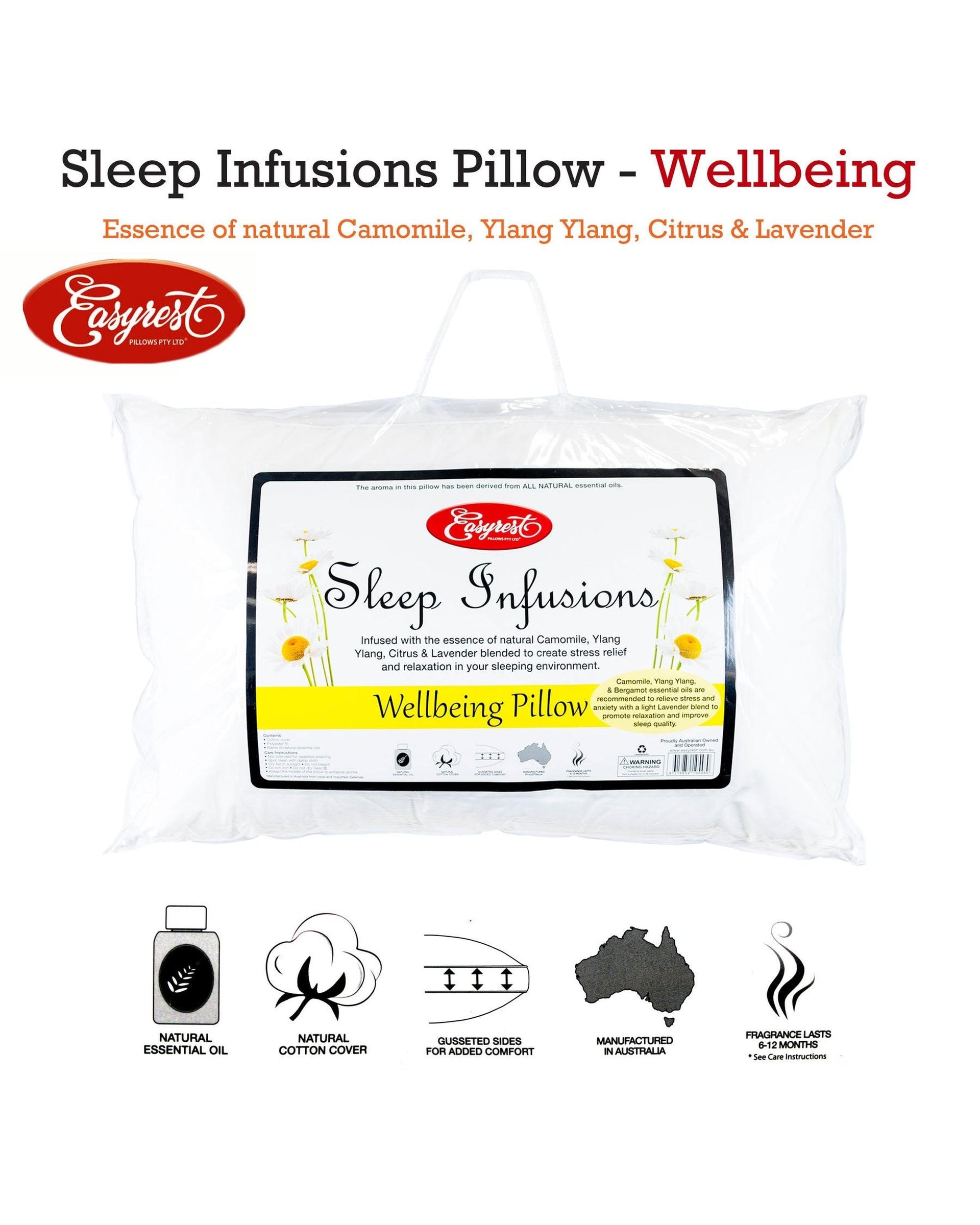 Easyrest Sleep Infusions Camomile Ylang Ylang Citrus and Lavender Wellbeing Standard Pillow Big Bedding Australia