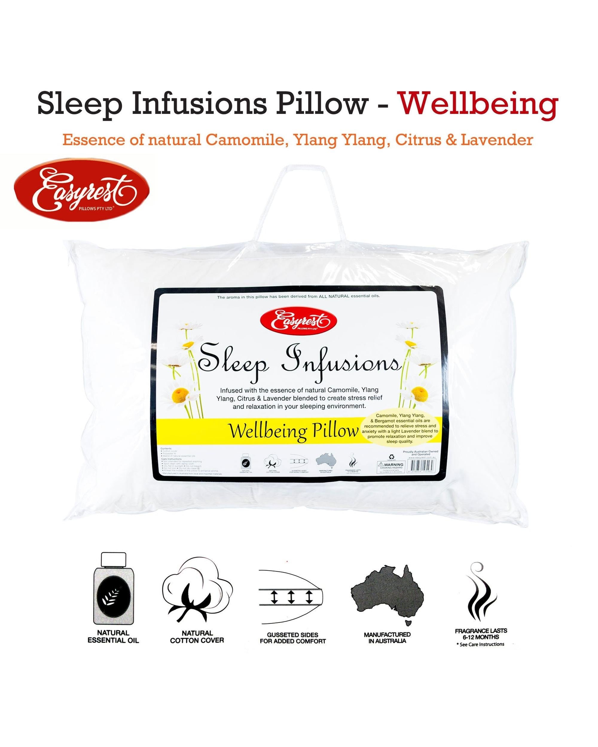Easyrest Sleep Infusions Camomile Ylang Ylang Citrus and Lavender Wellbeing Standard Pillow Big Bedding Australia