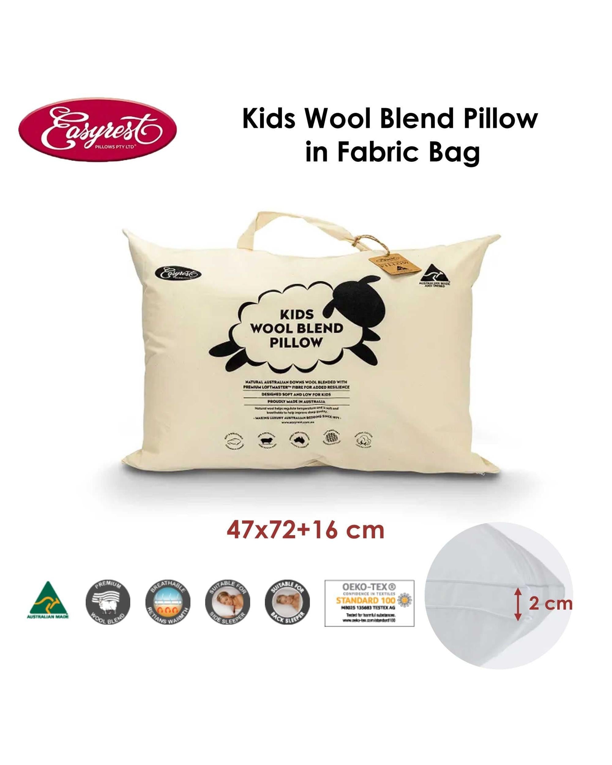 Easyrest Kids Wool Blend Standard Pillow in Fabric Bag Big Bedding Australia
