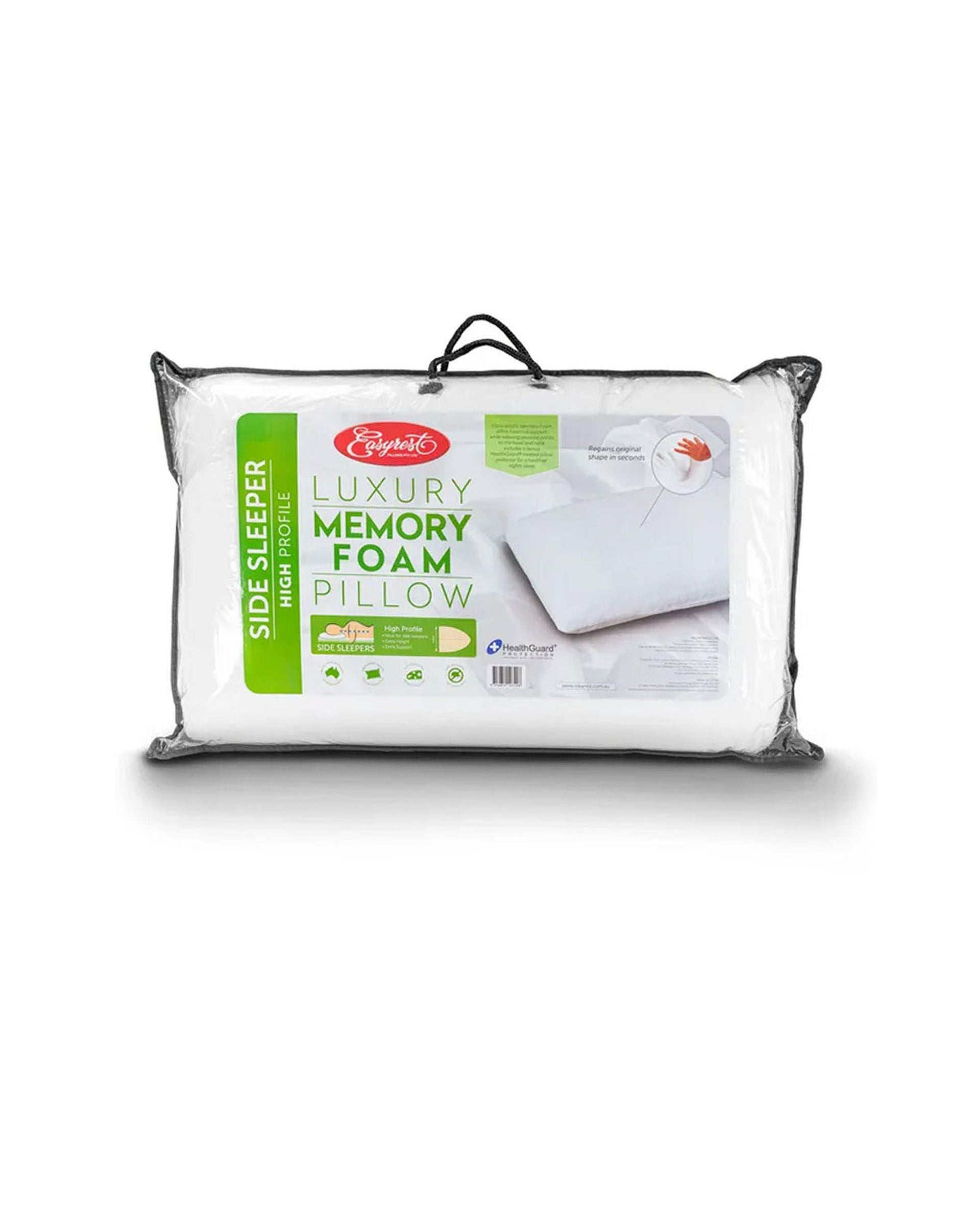 Easyrest Side Sleeper High Profile Luxury Memory Foam Pillow 65 x 40 + 12cm BONUS removable Cover Big Bedding Australia