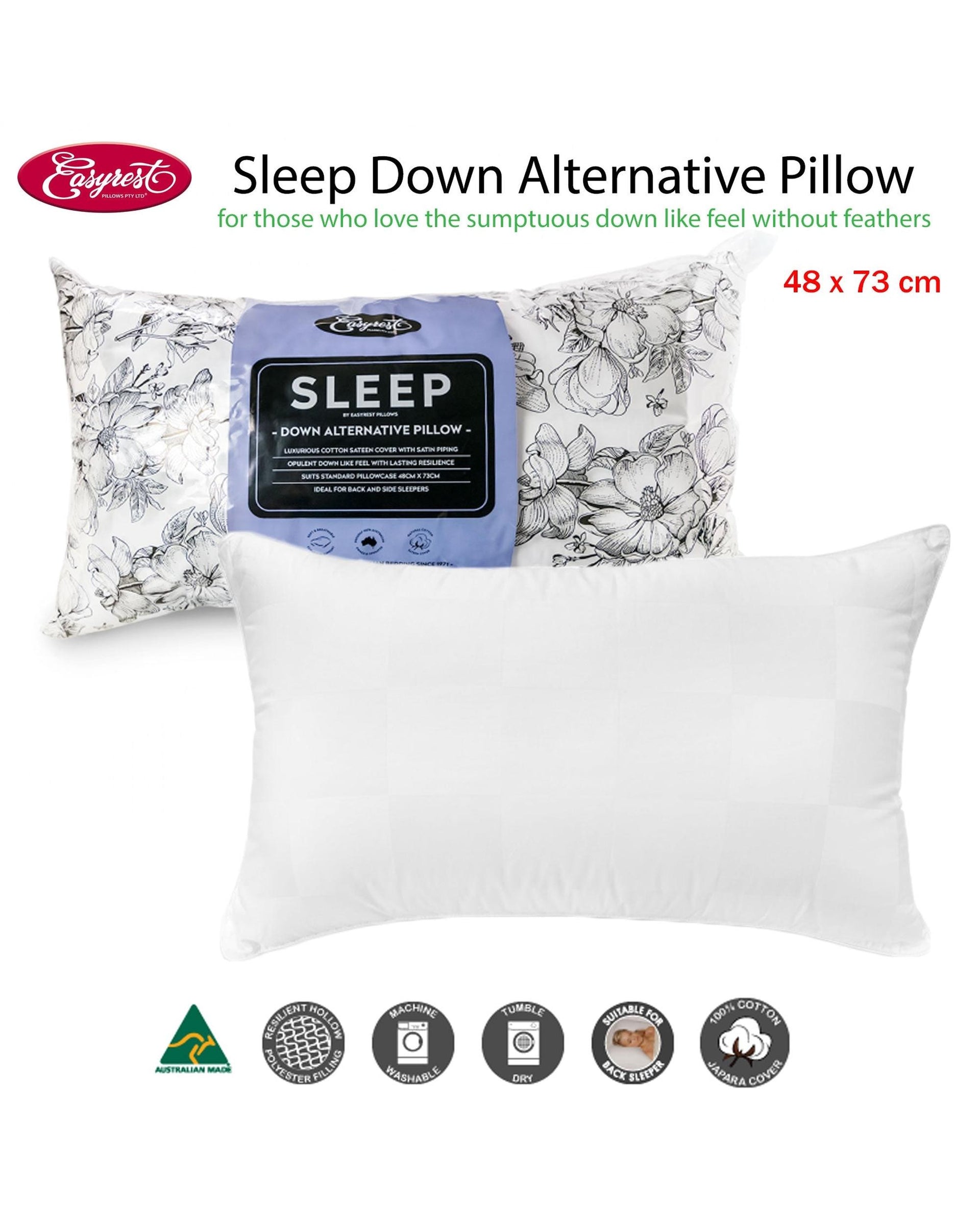 Easyrest Sleep Down Alternative Standard Pillow Suits Back Sleeper Big Bedding Australia