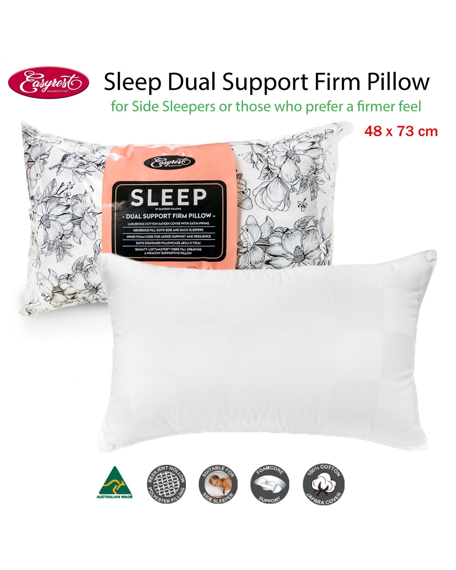 Easyrest Sleep Dual Support Firm Standard Pillow Suits Side Sleeper Big Bedding Australia