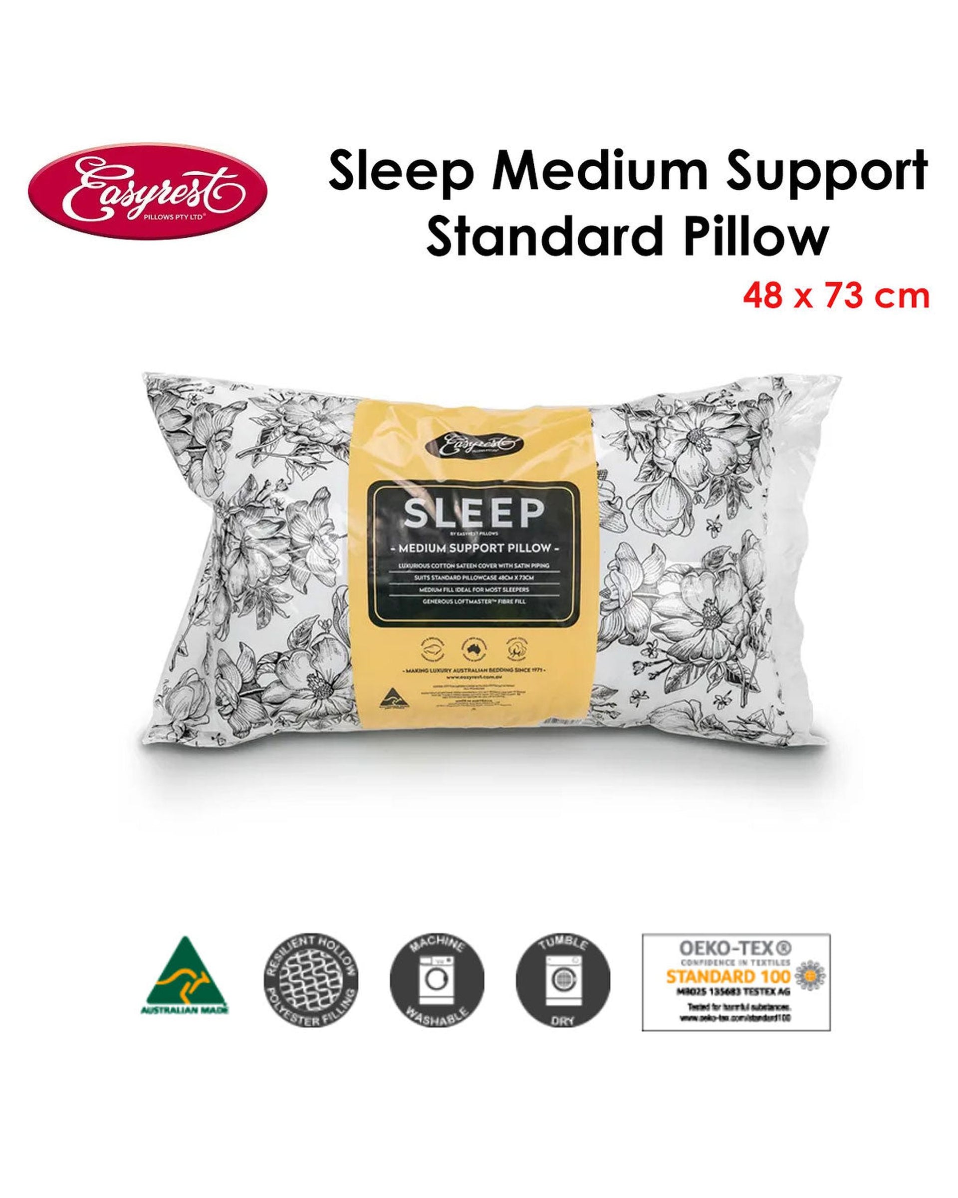 Easyrest Sleep Medium Support Standard Pillow 48 x 73 cm Big Bedding Australia
