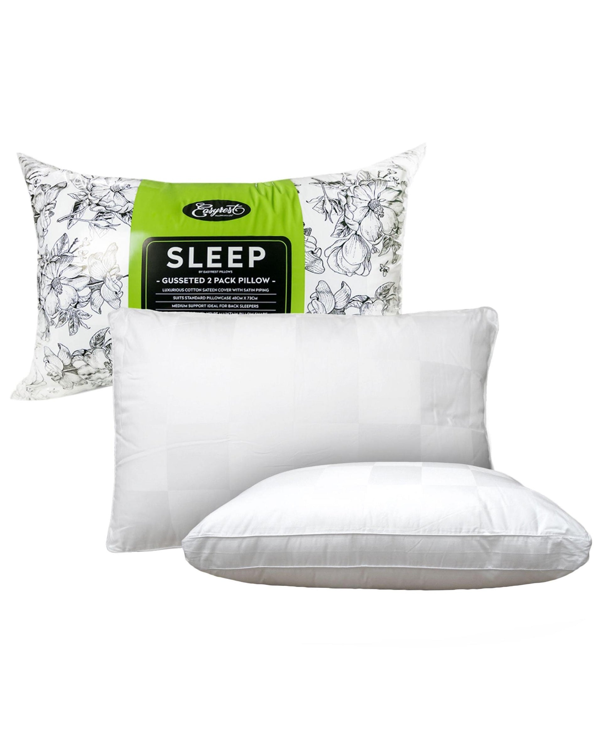 Easyrest Sleep Twin Pack Gusseted Medium Standard Pillows Big Bedding Australia
