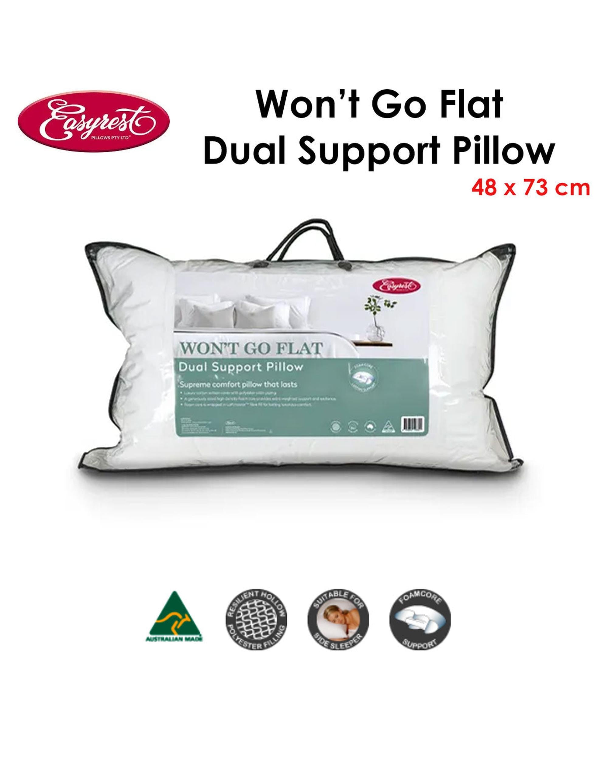 Easyrest Won't Go Flat Dual Support Standard Pillow 48 x 73 cm Big Bedding Australia
