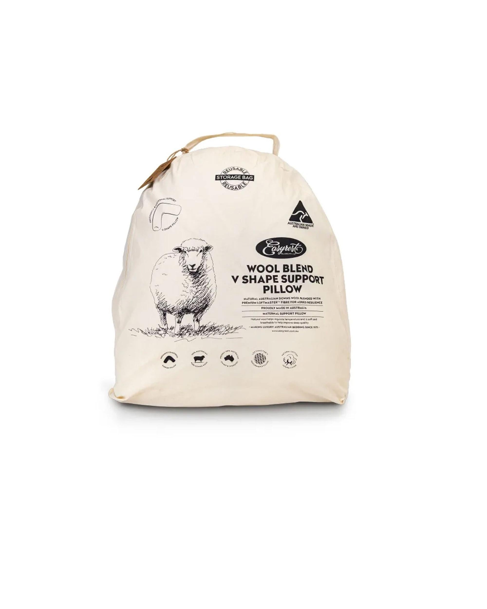 Easyrest Wool Blend V Pillow in Fabric Bag Big Bedding Australia