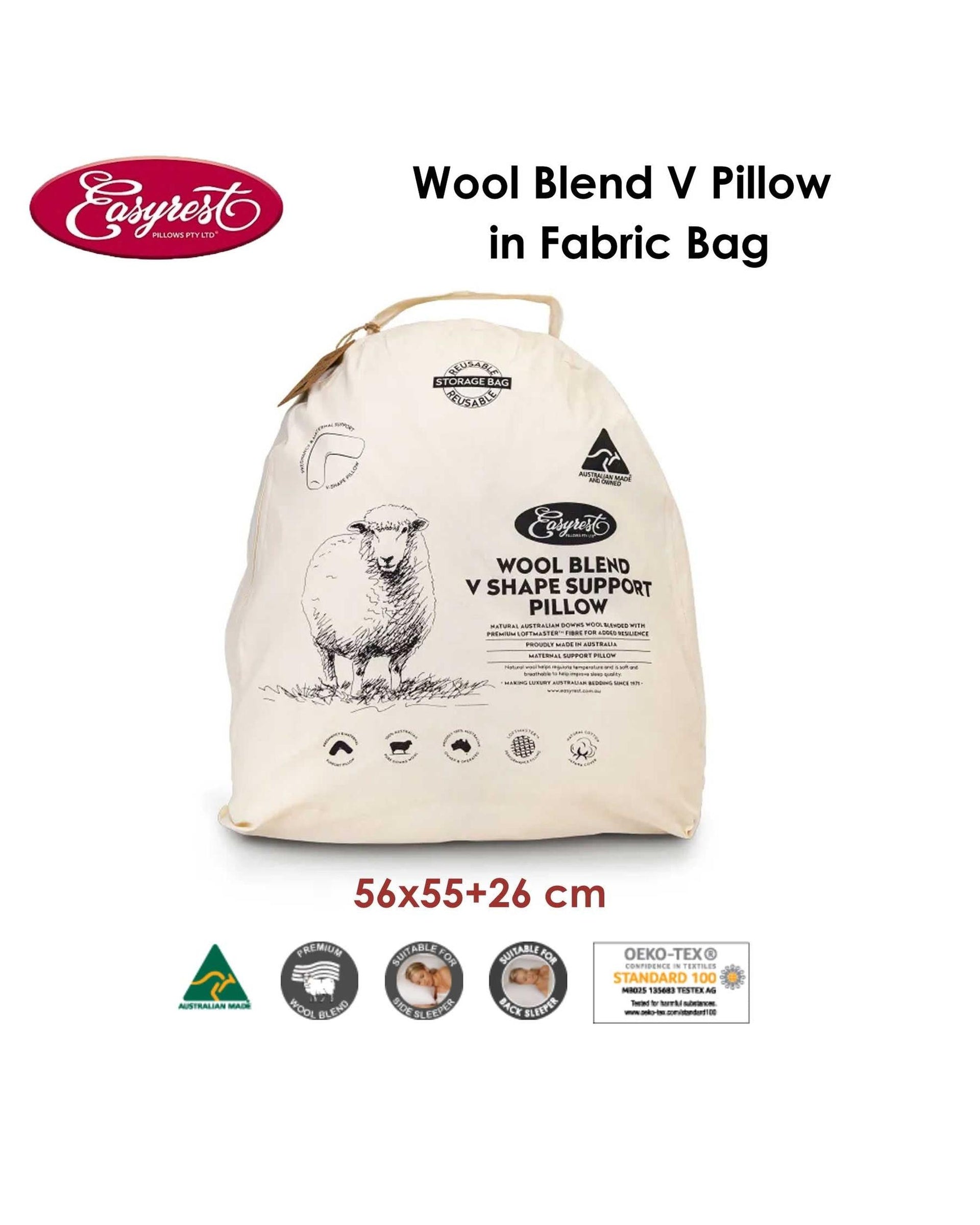 Easyrest Wool Blend V Pillow in Fabric Bag Big Bedding Australia