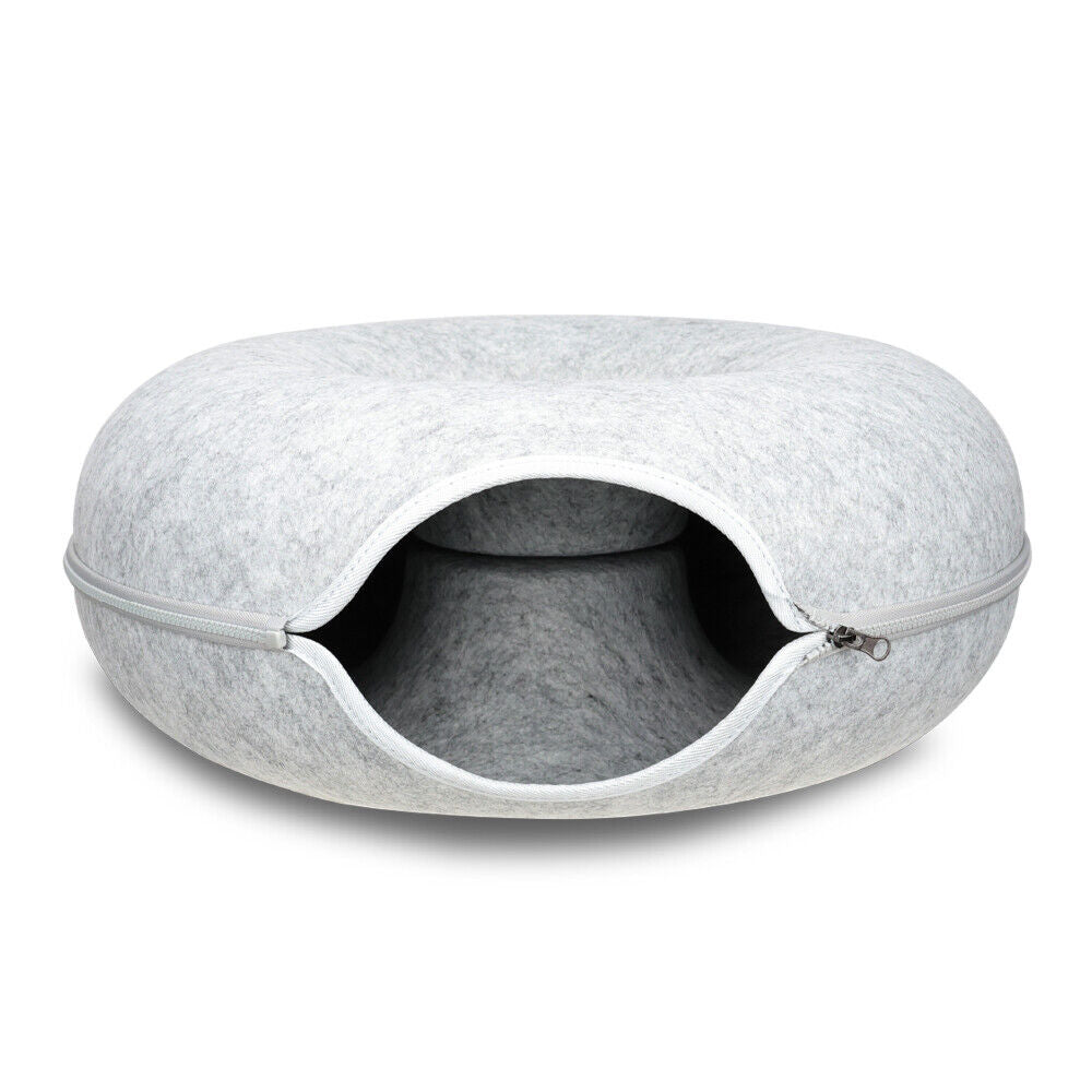 Medium Cat Tunnel Bed Light Grey Felt Pet Puppy Nest Cave House Interactive Toy Big Bedding Australia