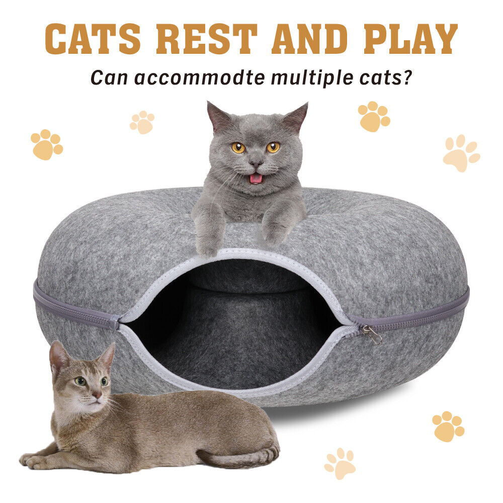 Dark Grey Cat Tunnel Bed Felt Pet Puppy Nest Cave House Toy Washable Detachable Big Bedding Australia