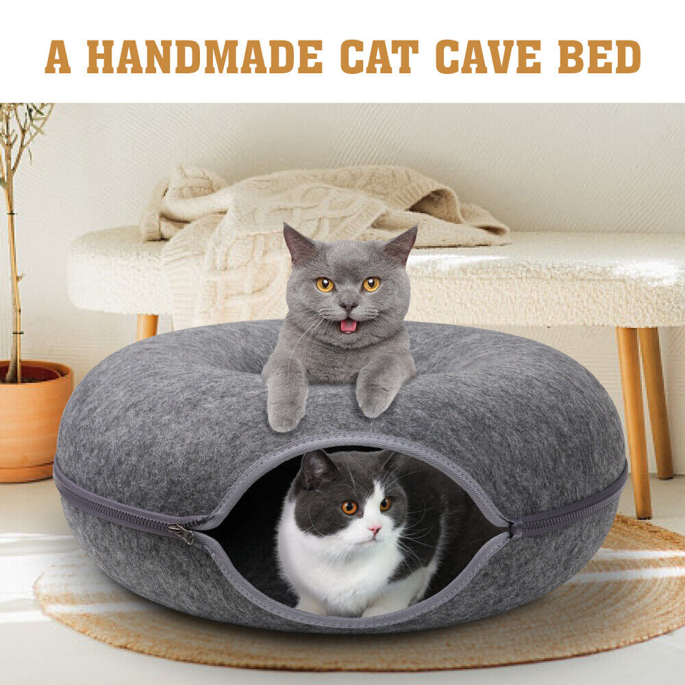 Dark Grey Cat Tunnel Bed Felt Pet Puppy Nest Cave House Toy Washable Detachable Big Bedding Australia