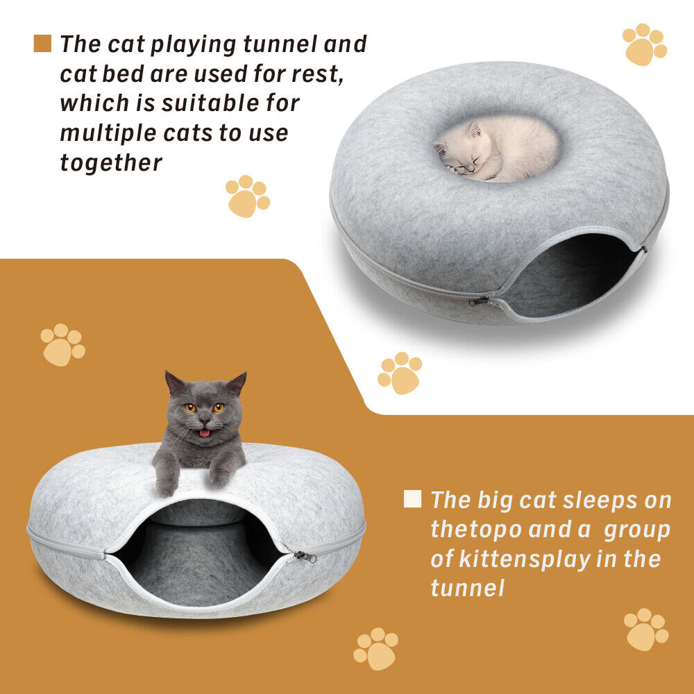 59 x 29cm Cat Tunnel Bed Dark Grey Felt Pet Puppy Nest Cave Toy Light Grey Big Bedding Australia