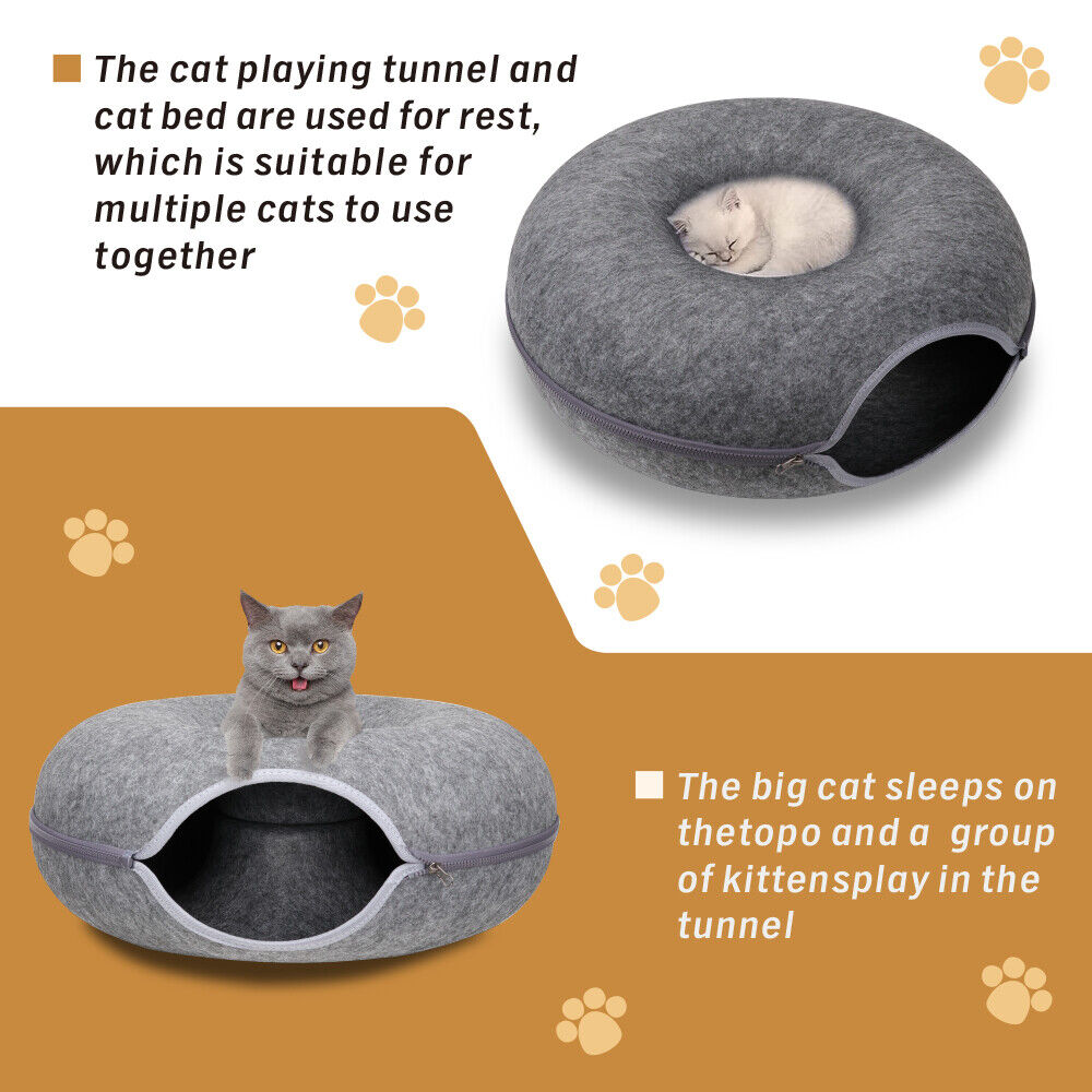 Cat Tunnel Bed Felt Pet Puppy Nest Cave House Round Donut Interactive Play Toy 26823 Big Bedding Australia