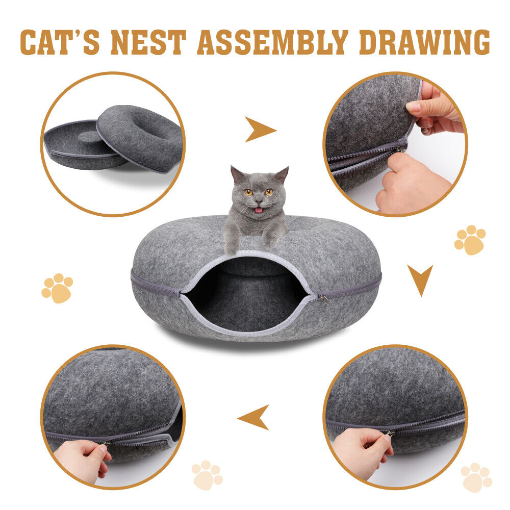 Cat Tunnel Bed Felt Pet Puppy Nest Cave House Round Donut Interactive Play Toy 26823 Big Bedding Australia