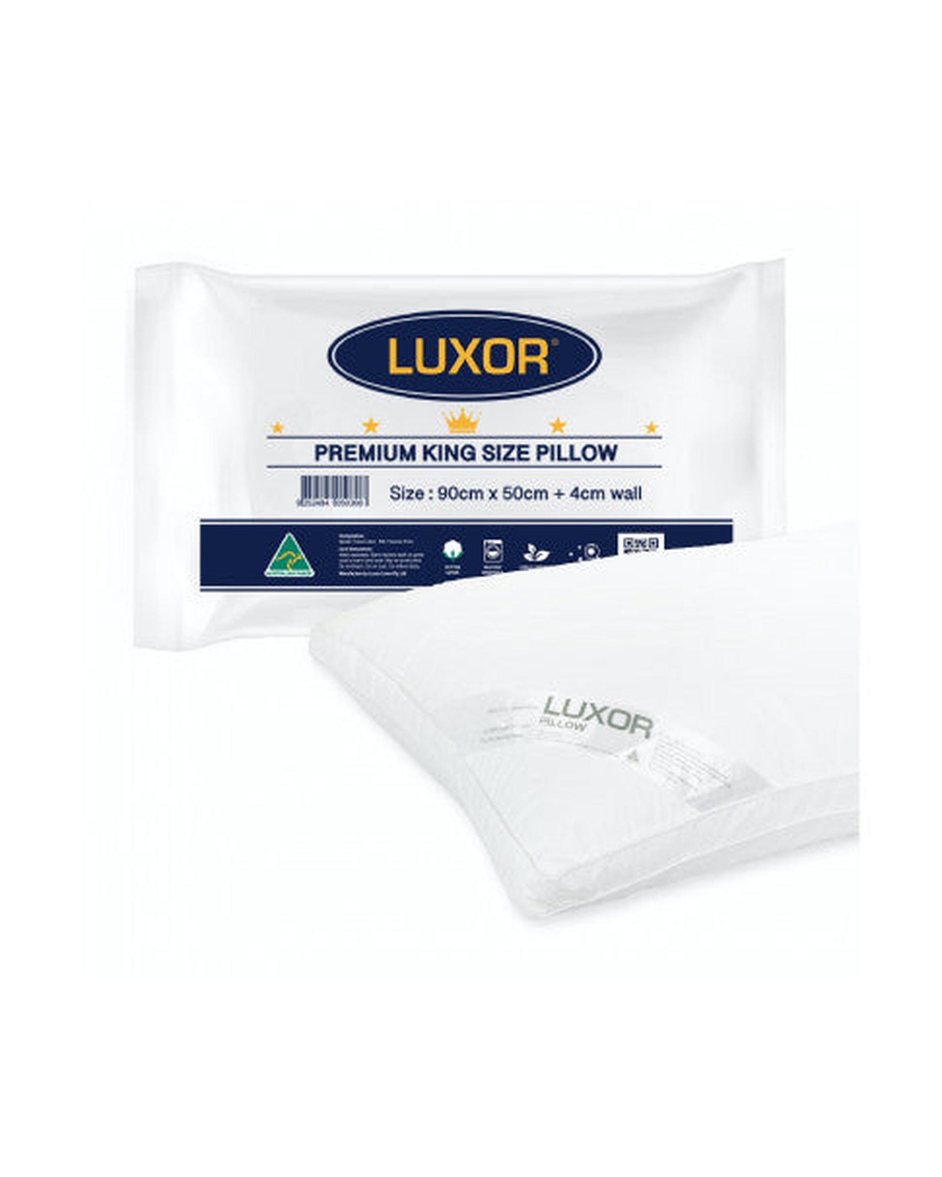 Luxor Australian Made Hotel King Size Pillow with 4cm Wall Single Pack Luxor