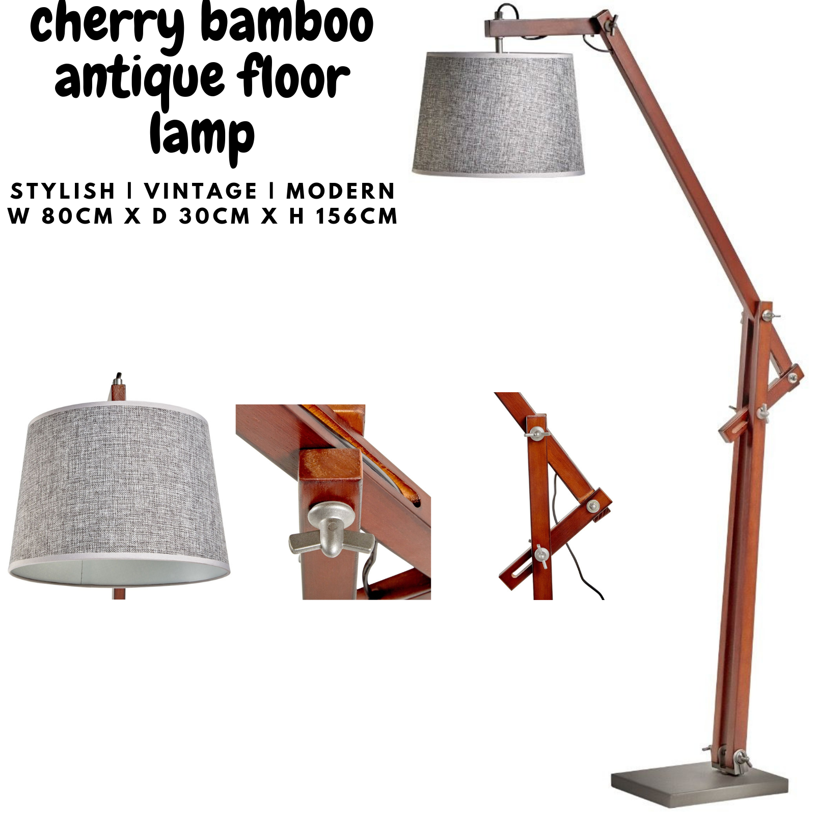 156cm Large Bamboo Floor Lamp Modern Vintage Wooden Light Antique Shade - Cherry Big Bedding Australia