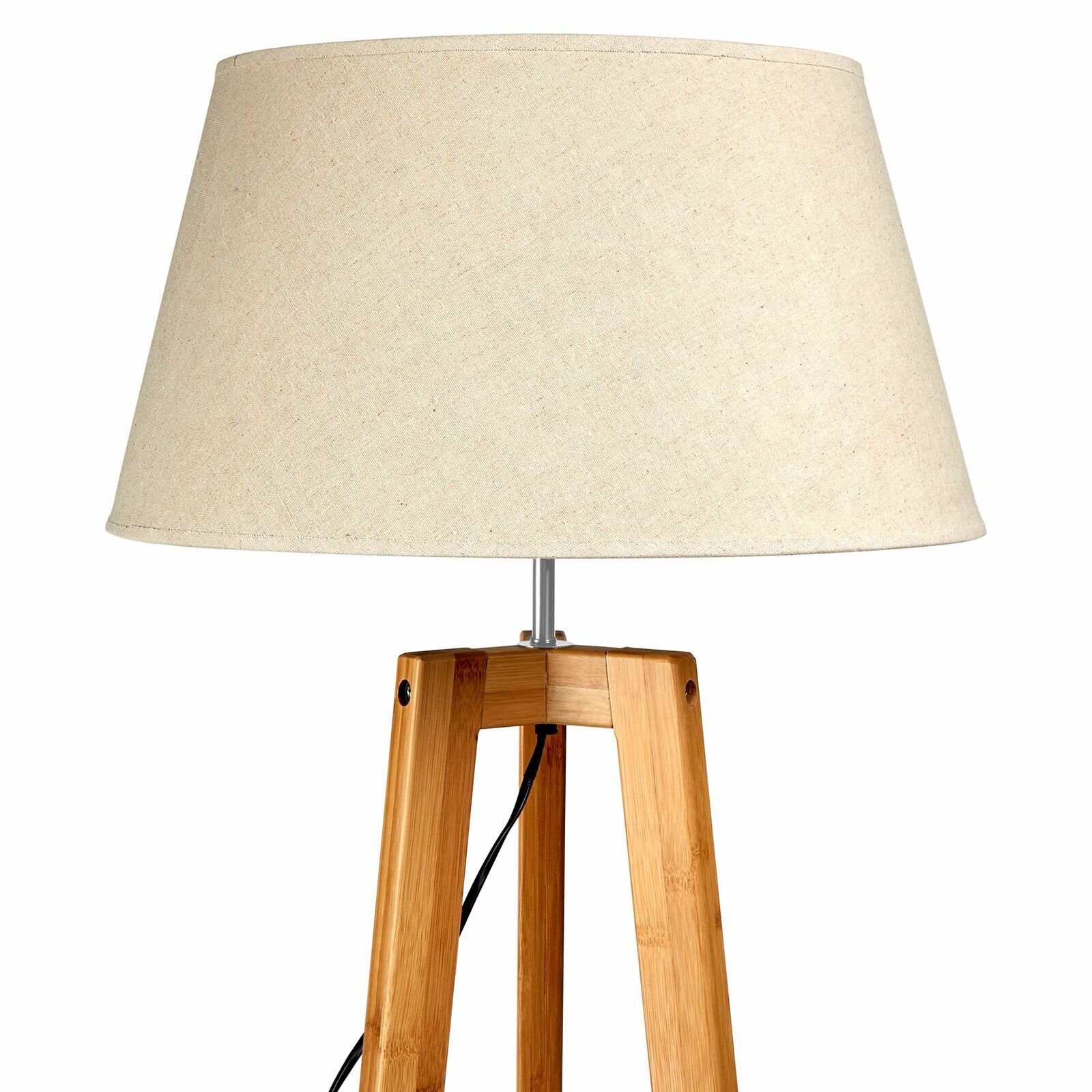 155cm Large Bamboo Wooden Tripod Floor Lamp w Beige Linen Light Shade Big Bedding Australia