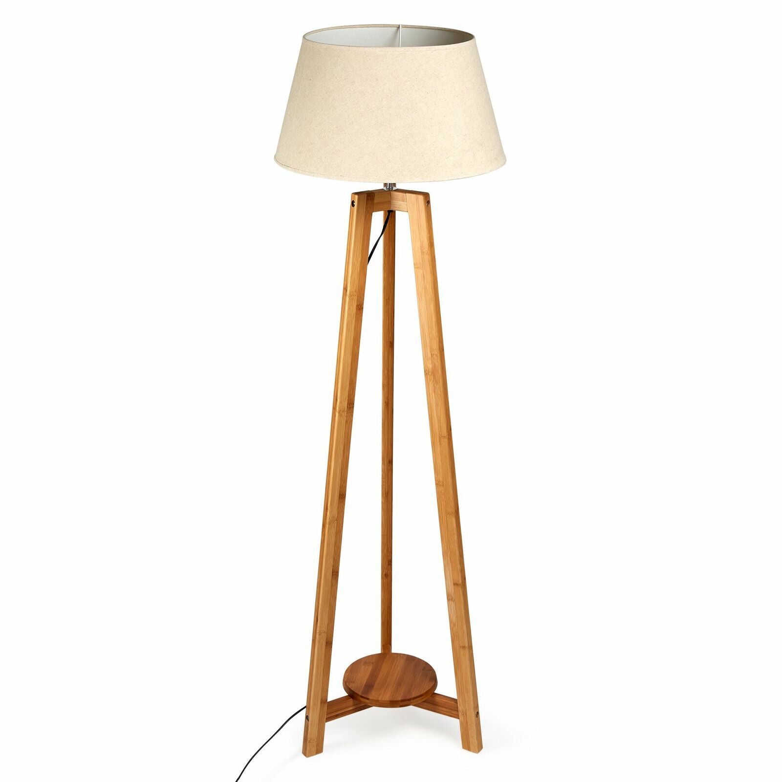 155cm Large Bamboo Wooden Tripod Floor Lamp w Beige Linen Light Shade Big Bedding Australia