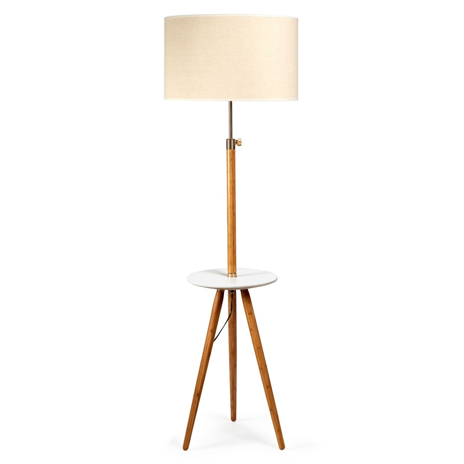 165cm Adjustable Bamboo Tripod Floor Lamp Light with Linen Shade & Built-In Table Big Bedding Australia