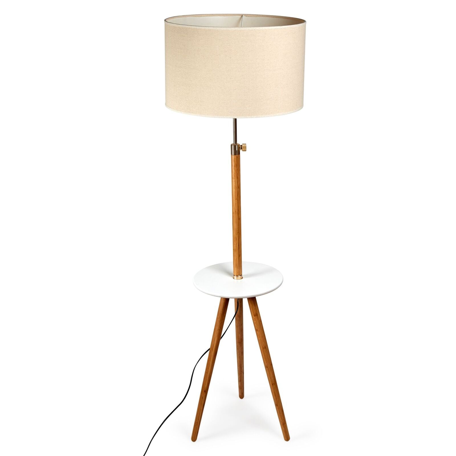 165cm Adjustable Bamboo Tripod Floor Lamp Light with Linen Shade & Built-In Table Big Bedding Australia