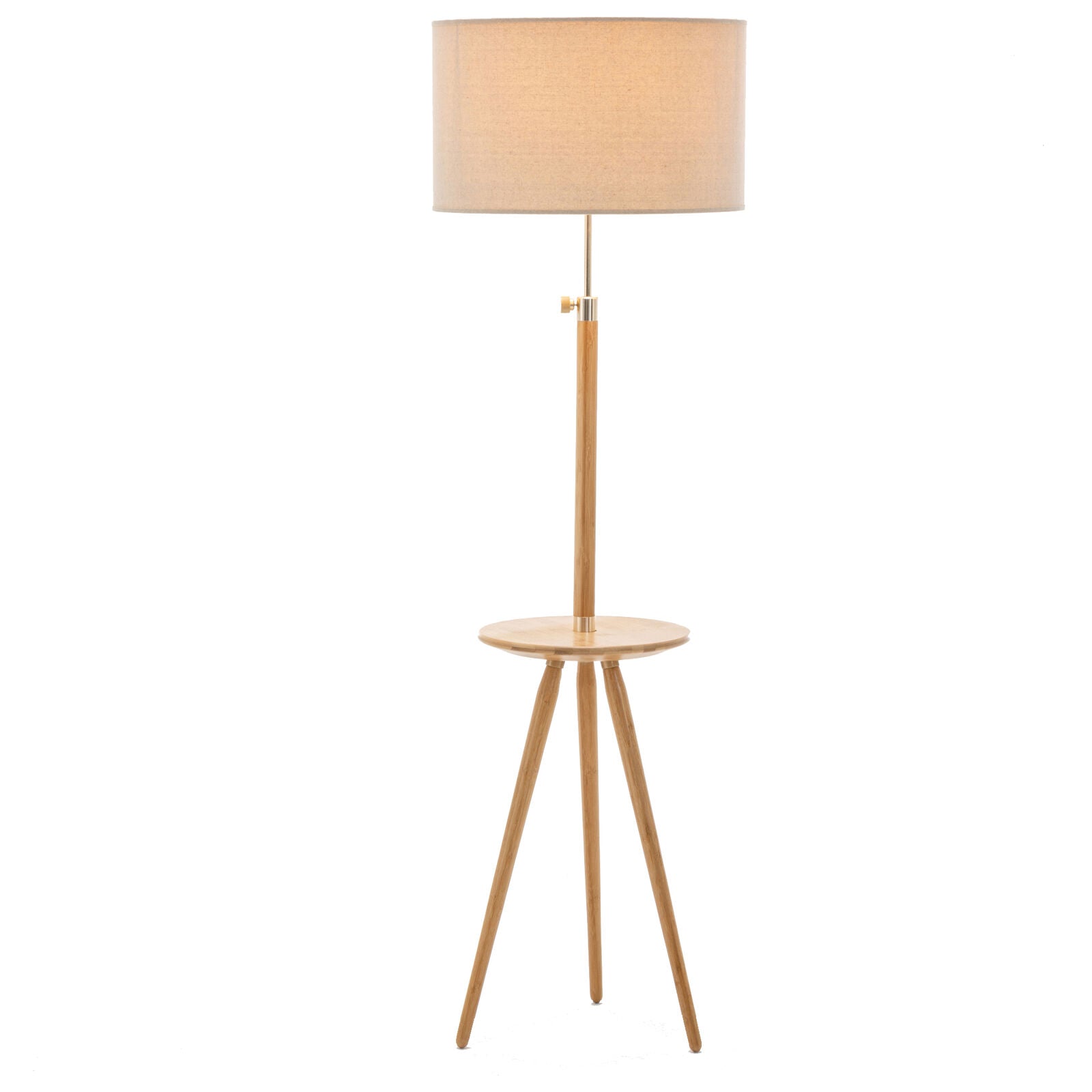 165cm Adjustable Bamboo Tripod Floor Lamp Light with Linen Shade & Built-In Table Big Bedding Australia