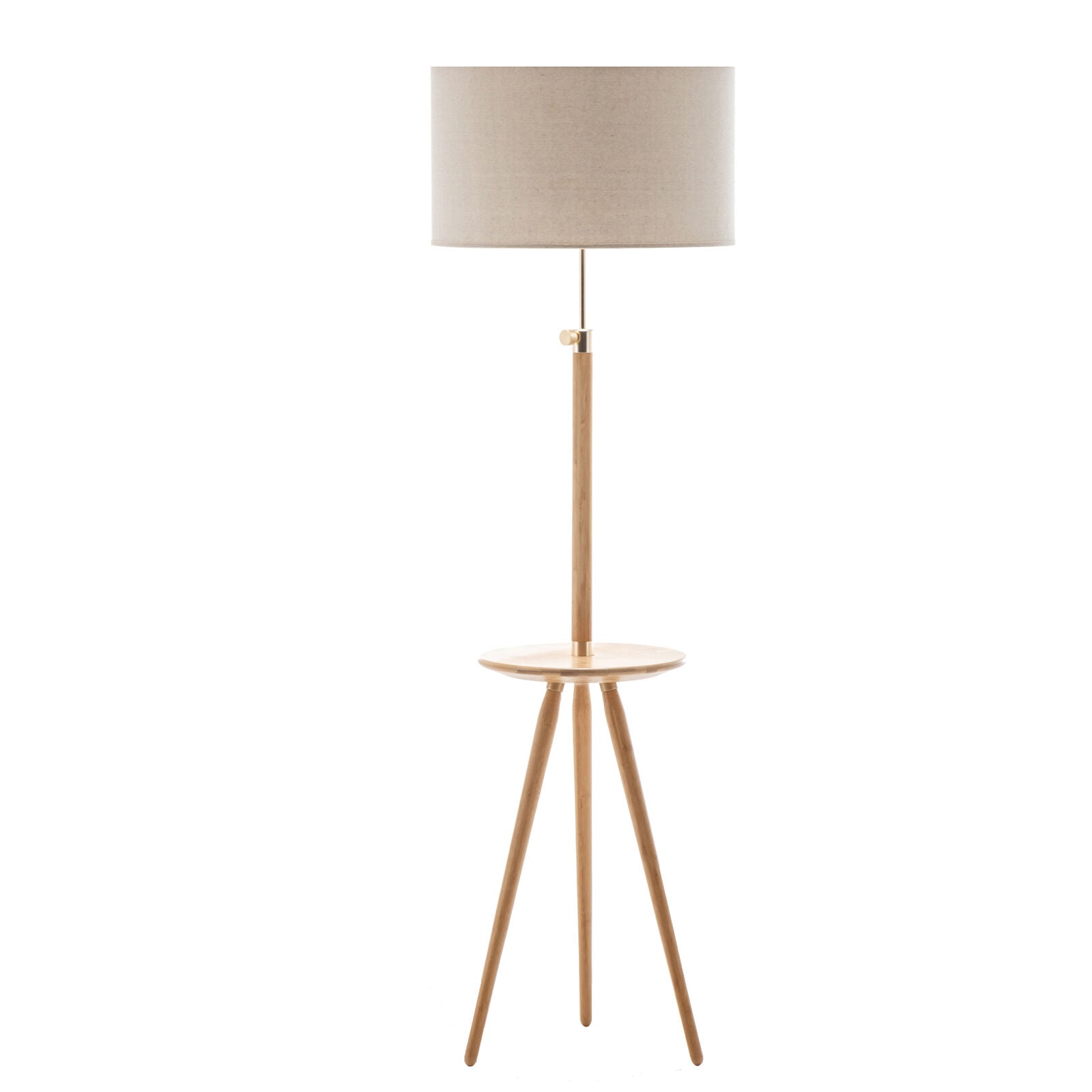 165cm Adjustable Bamboo Tripod Floor Lamp Light with Linen Shade & Built-In Table Big Bedding Australia