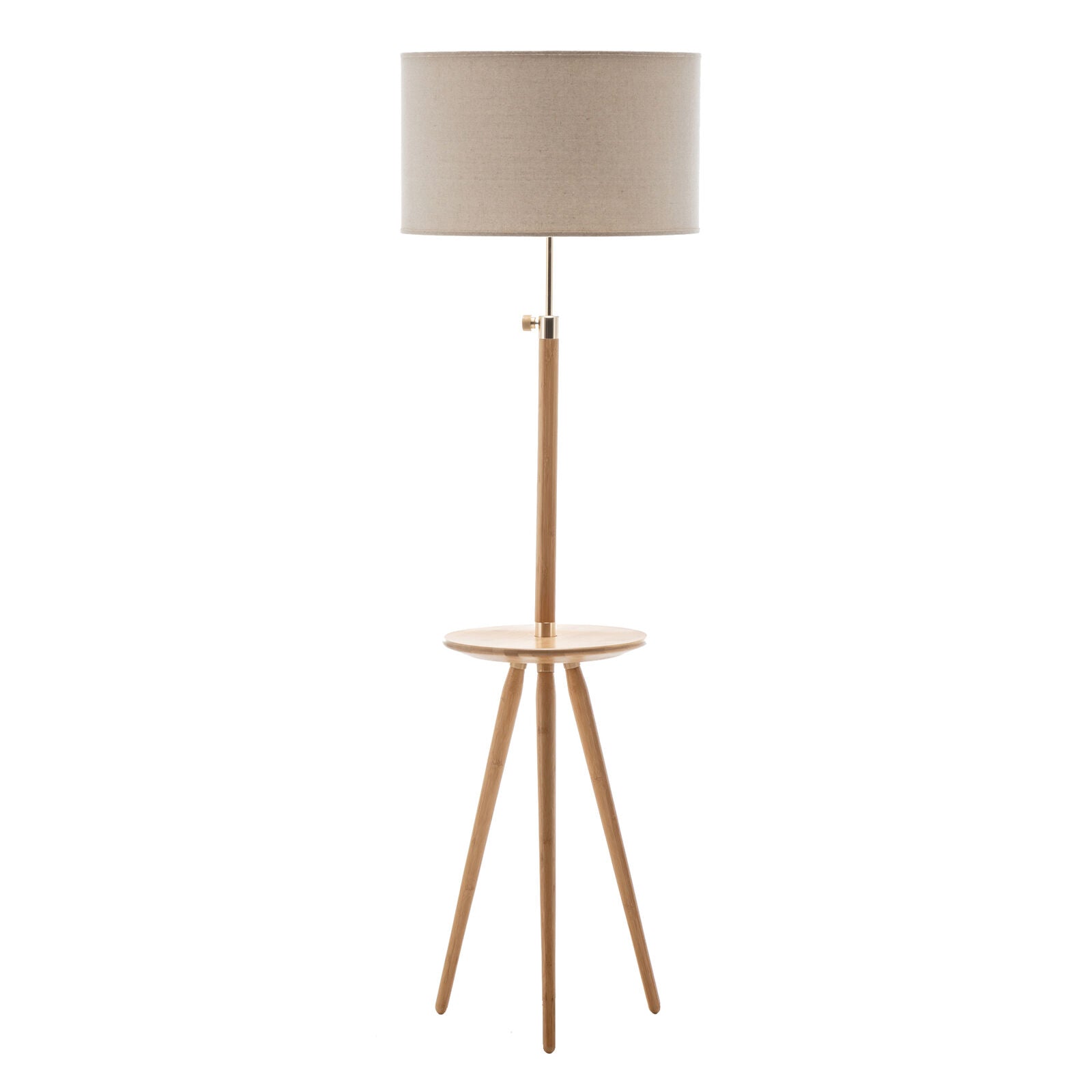 165cm Adjustable Bamboo Tripod Floor Lamp Light with Linen Shade & Built-In Table Big Bedding Australia