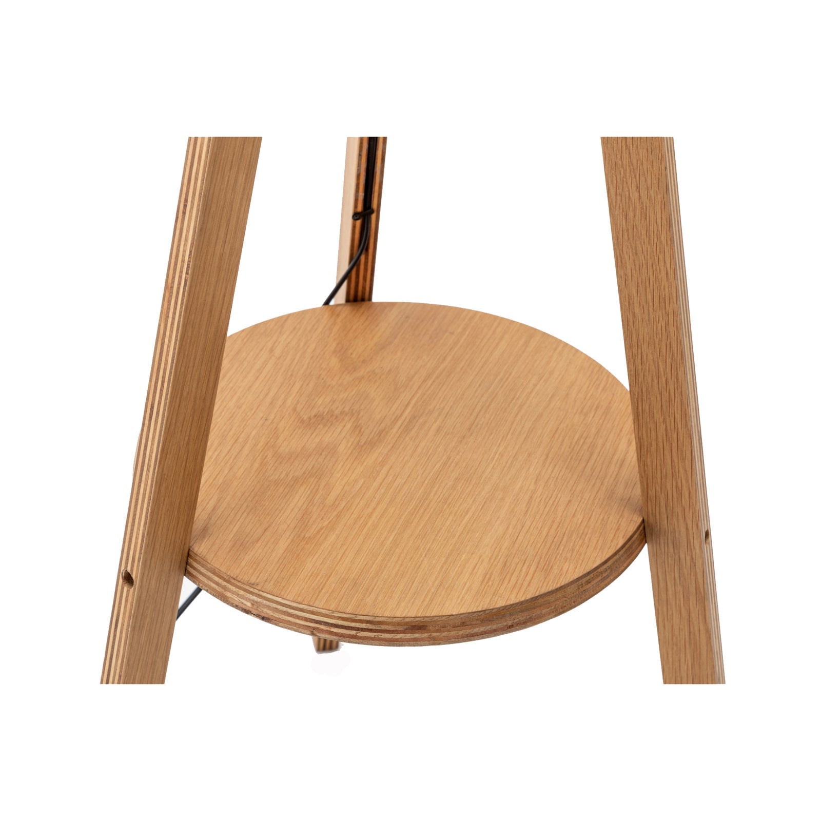 Natural Wooden Tripod Floor Lamp w/ Round Wood Shelf + Off White Linen Shade Big Bedding Australia